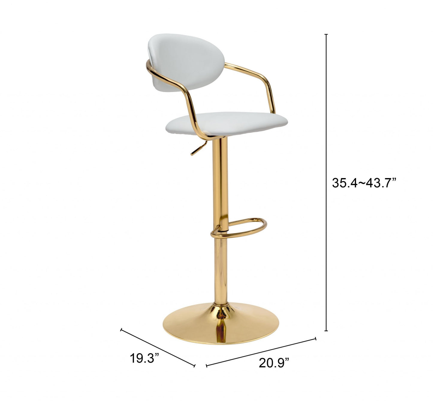 24" White And Gold Steel Swivel Low Back Counter Height Bar Chair With Footrest