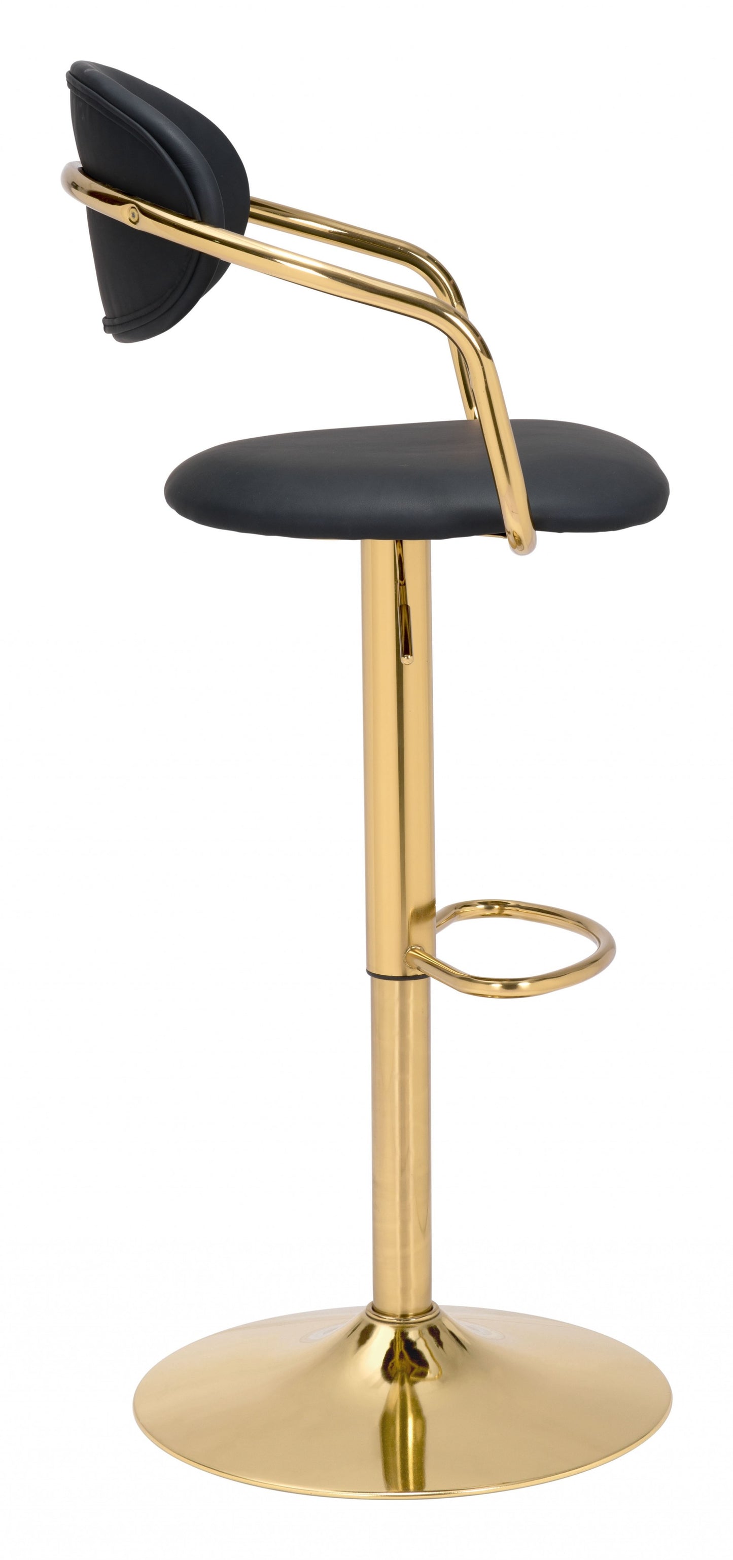 44" Black And Gold Steel Swivel Low Back Counter Height Bar Chair With Footrest
