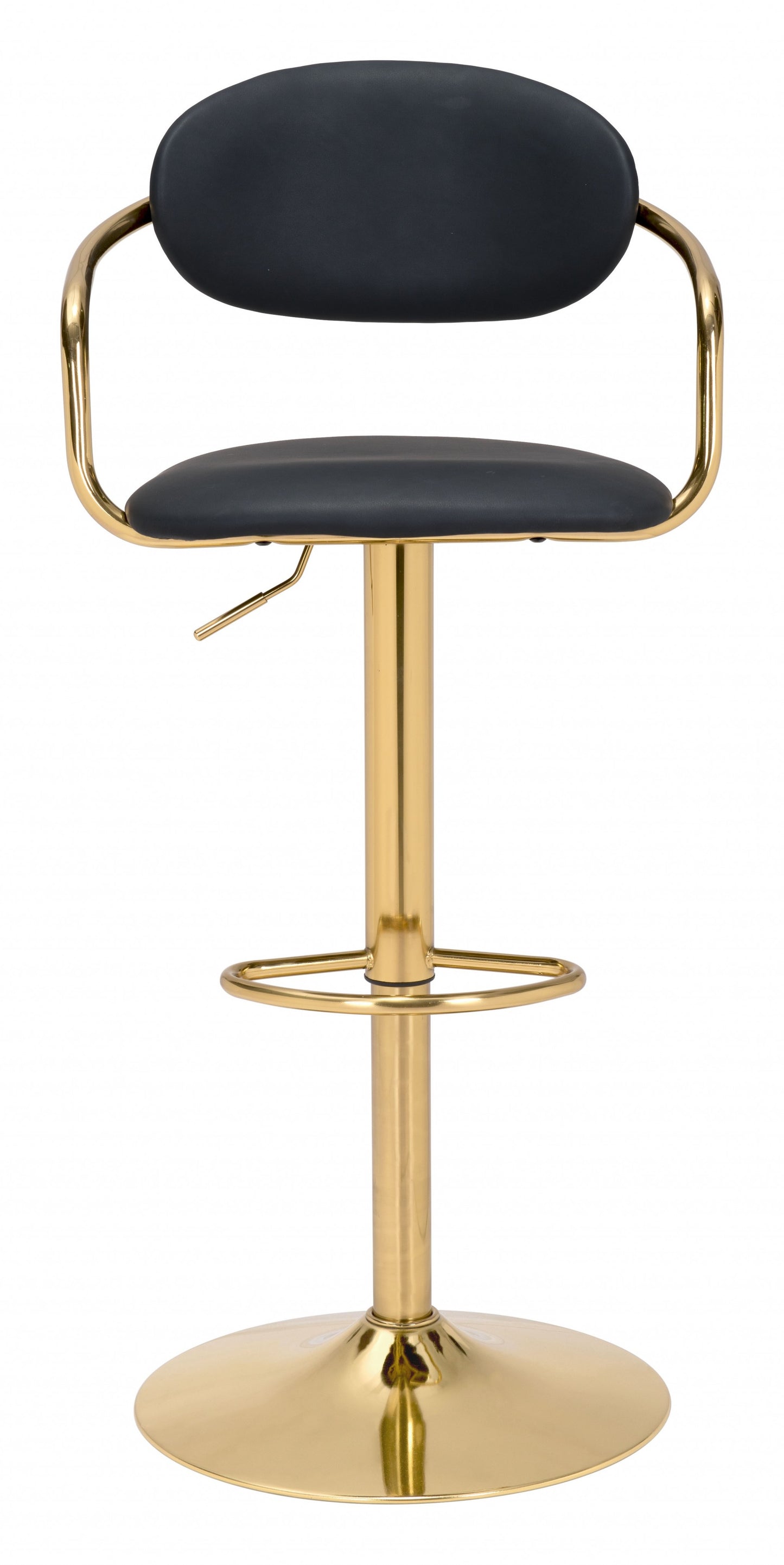 44" Black And Gold Steel Swivel Low Back Counter Height Bar Chair With Footrest