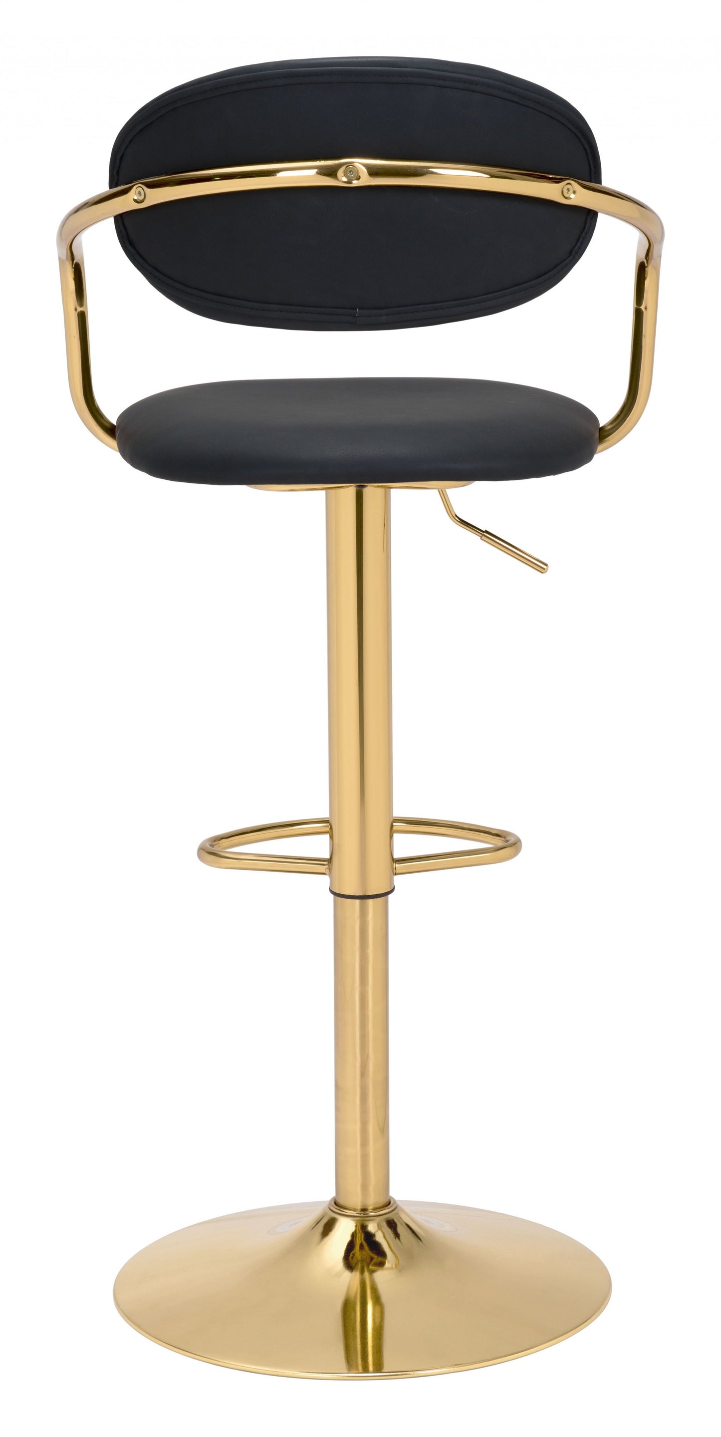 44" Black And Gold Steel Swivel Low Back Counter Height Bar Chair With Footrest
