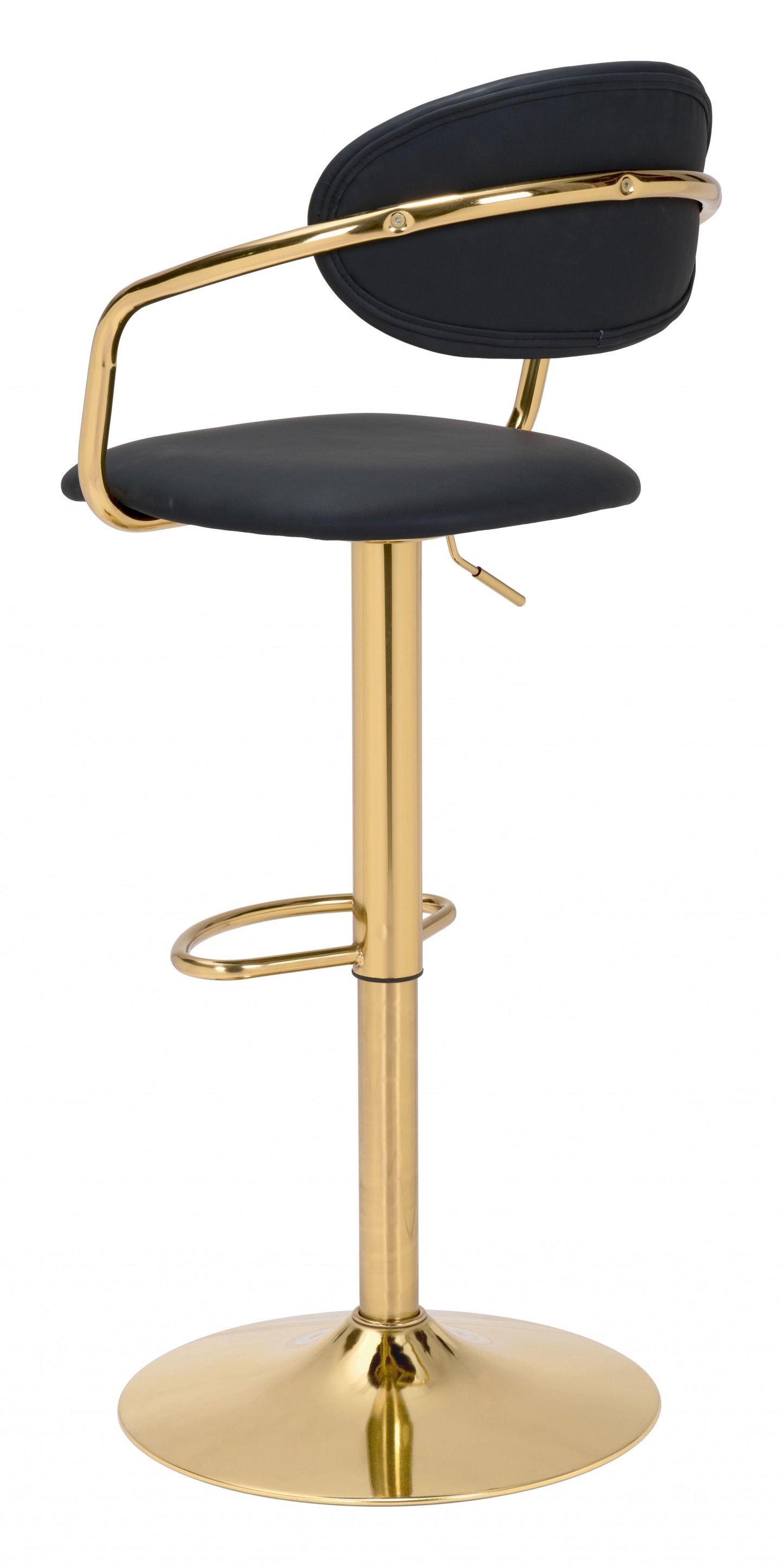 44" Black And Gold Steel Swivel Low Back Counter Height Bar Chair With Footrest