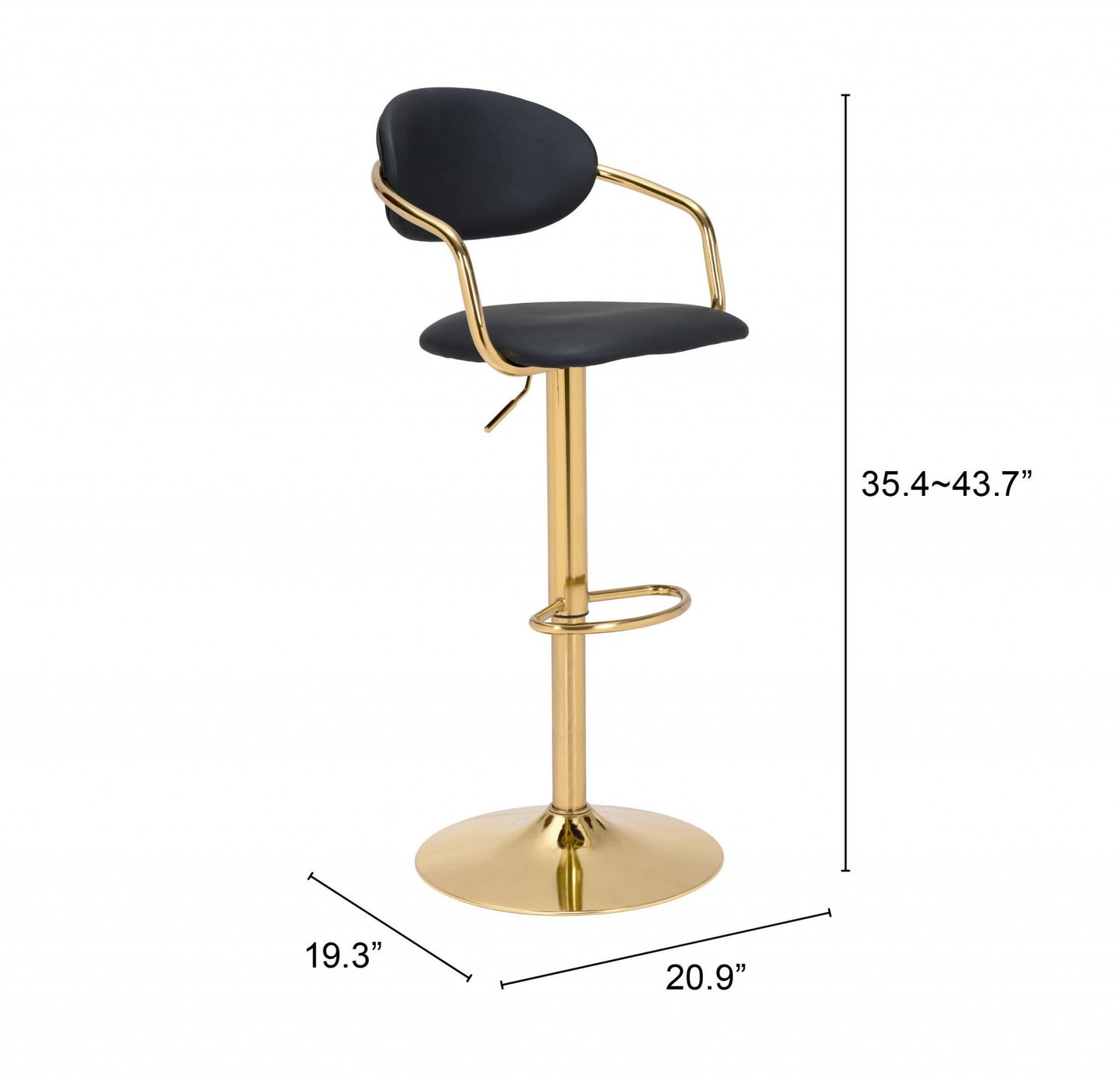 44" Black And Gold Steel Swivel Low Back Counter Height Bar Chair With Footrest