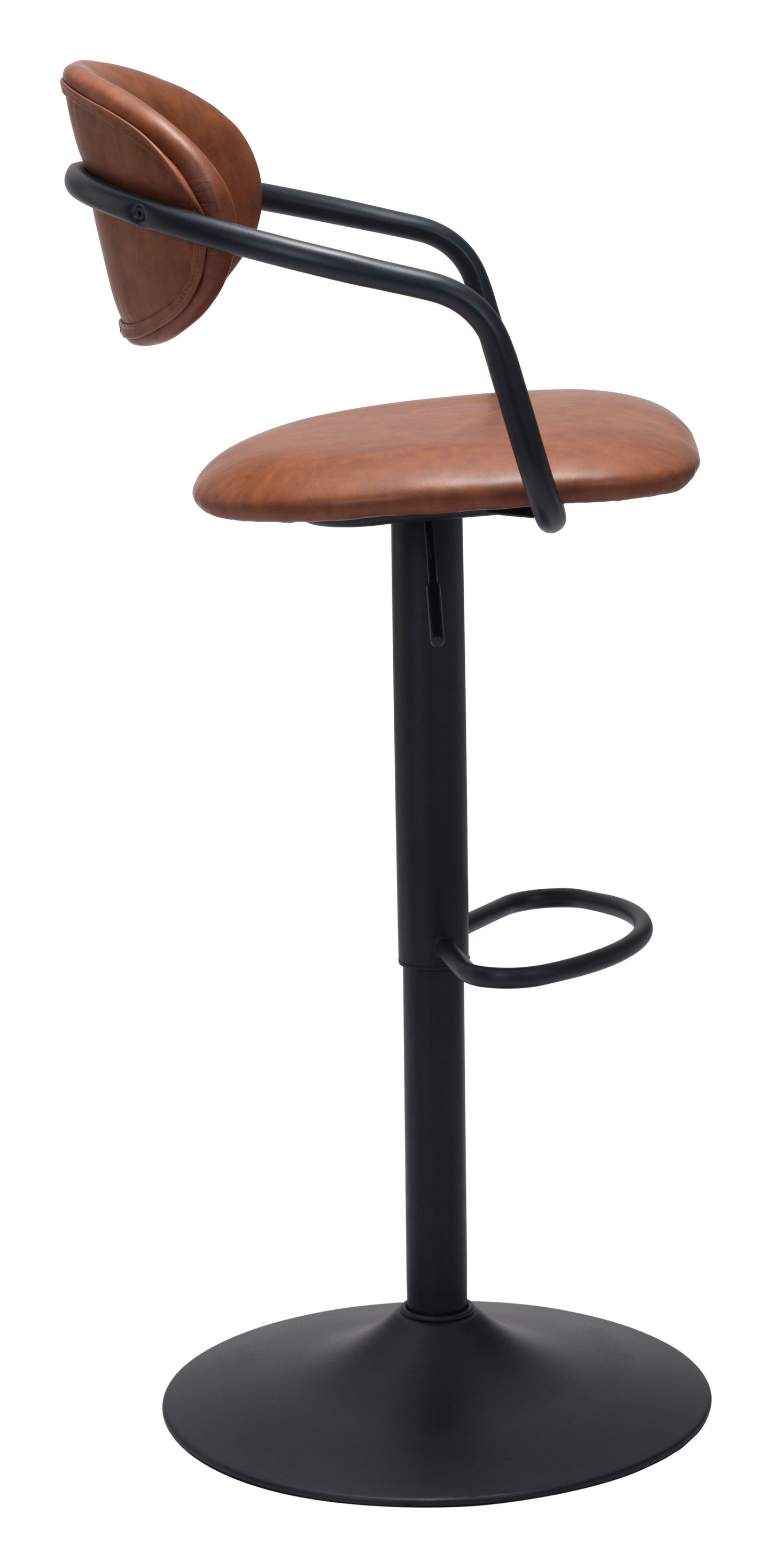 44" Brown And Black Steel Swivel Low Back Counter Height Bar Chair With Footrest