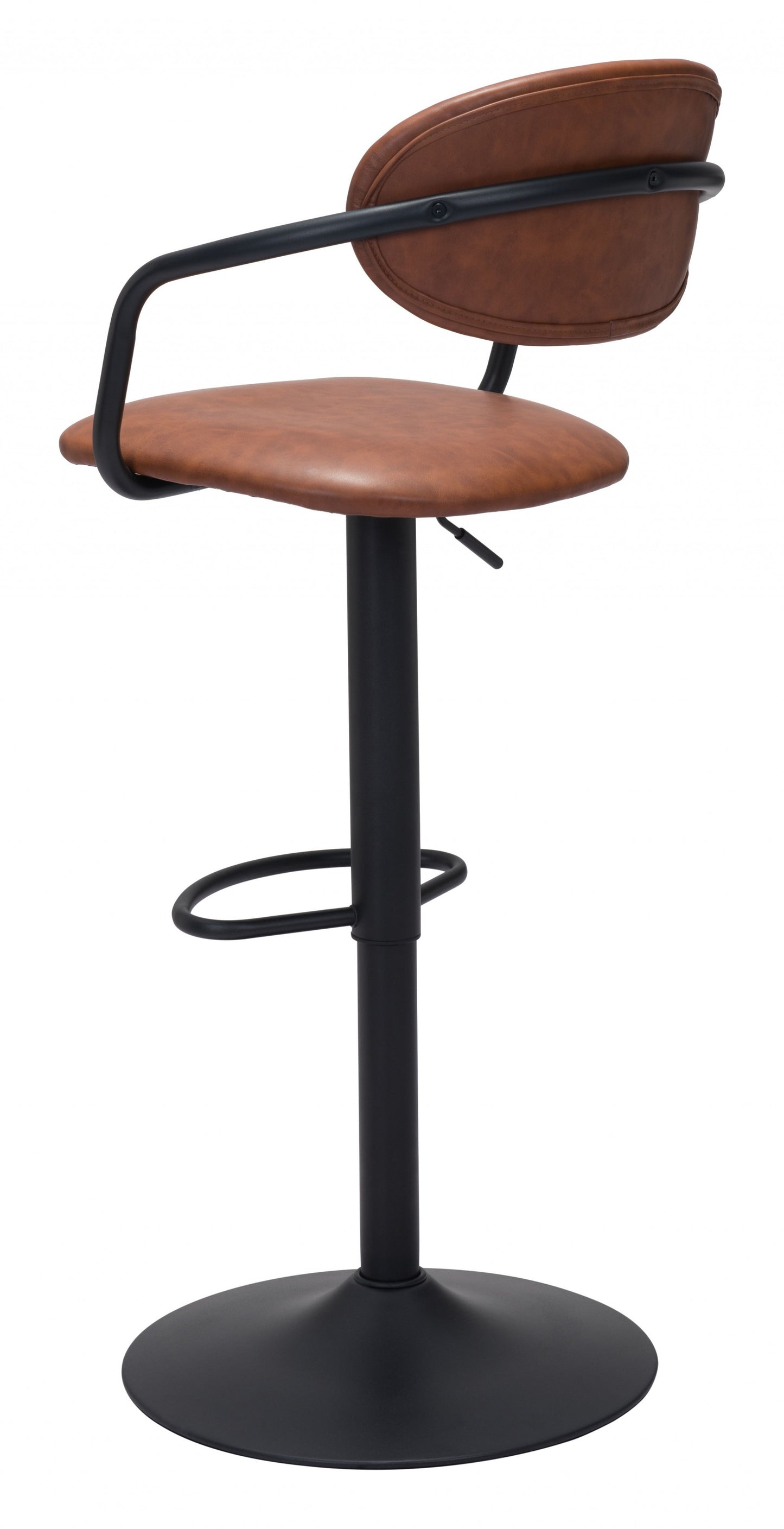 44" Brown And Black Steel Swivel Low Back Counter Height Bar Chair With Footrest