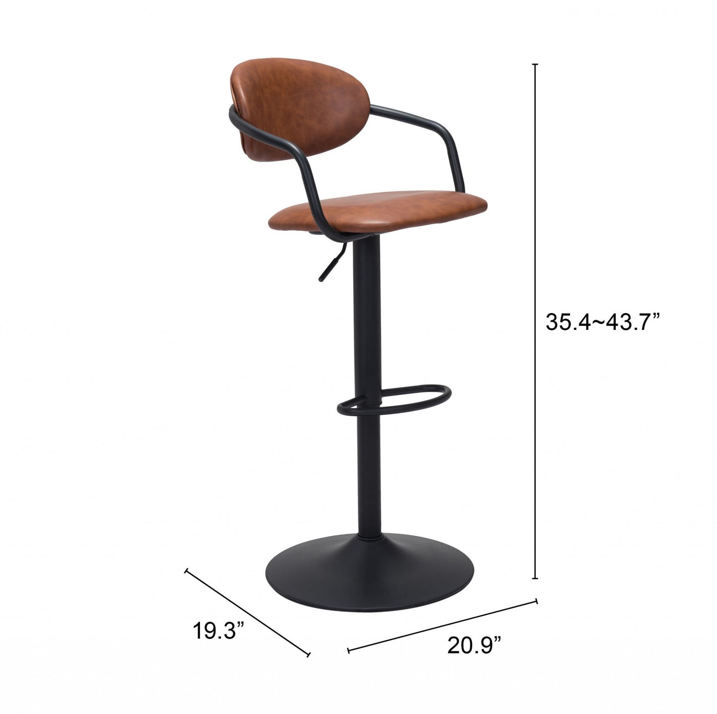 44" Brown And Black Steel Swivel Low Back Counter Height Bar Chair With Footrest