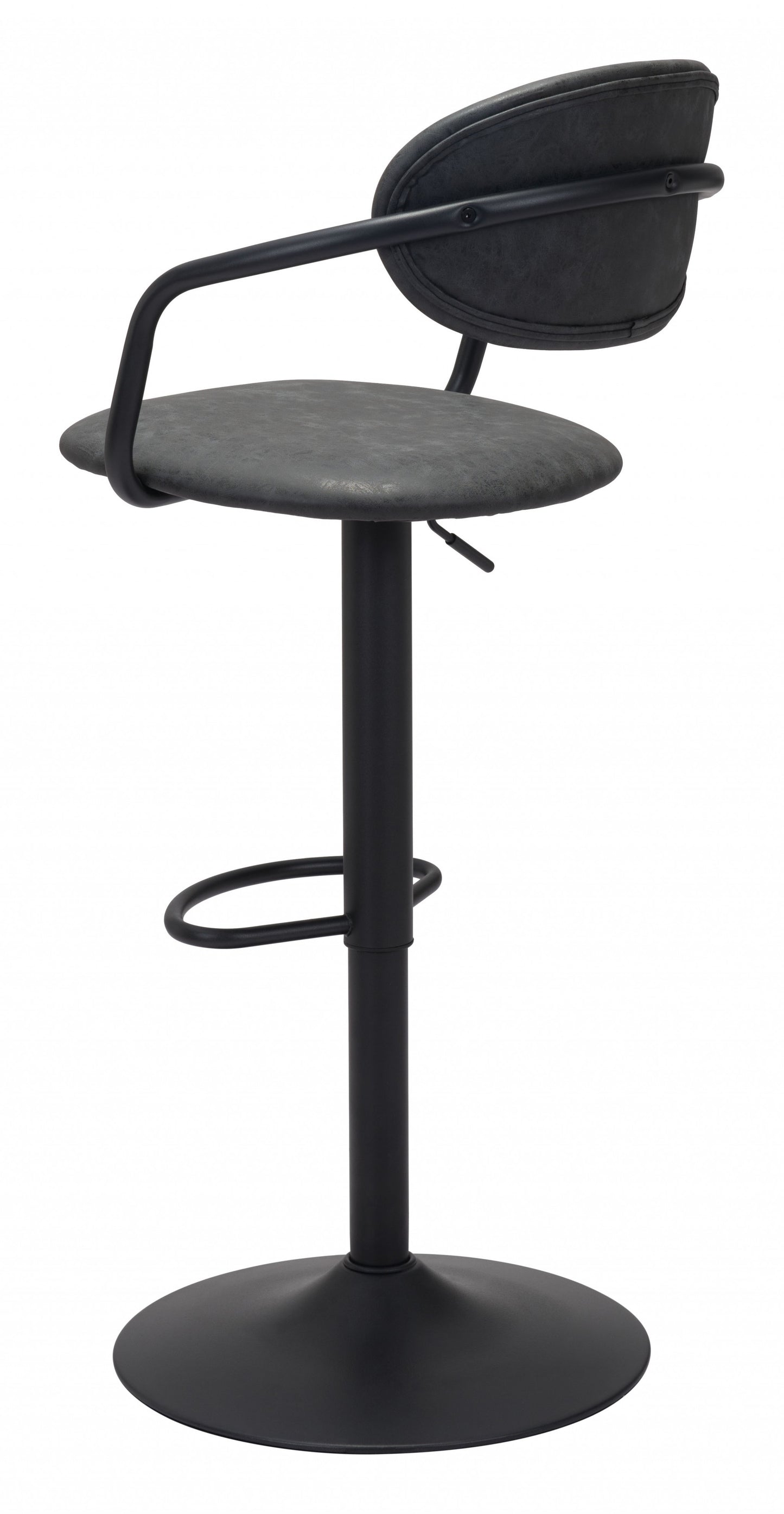 44" Black Steel Swivel Low Back Counter Height Bar Chair With Footrest
