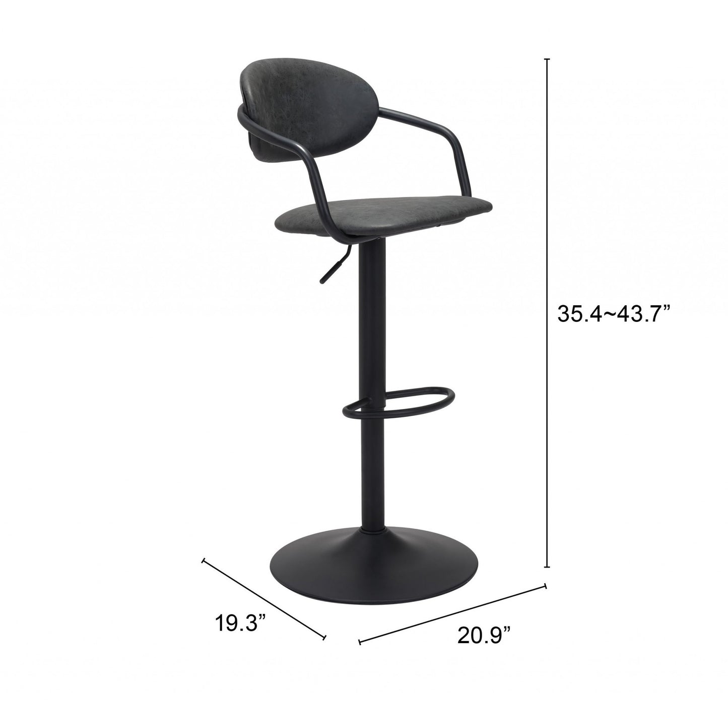 44" Black Steel Swivel Low Back Counter Height Bar Chair With Footrest