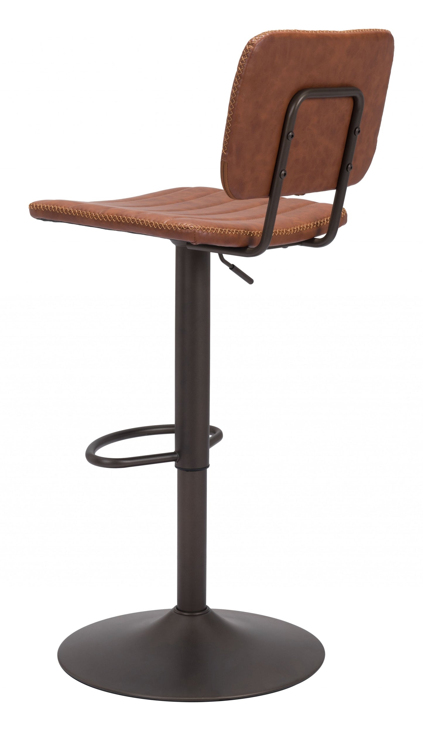 43" Brown And Black Steel Swivel Low Back Counter Height Bar Chair With Footrest