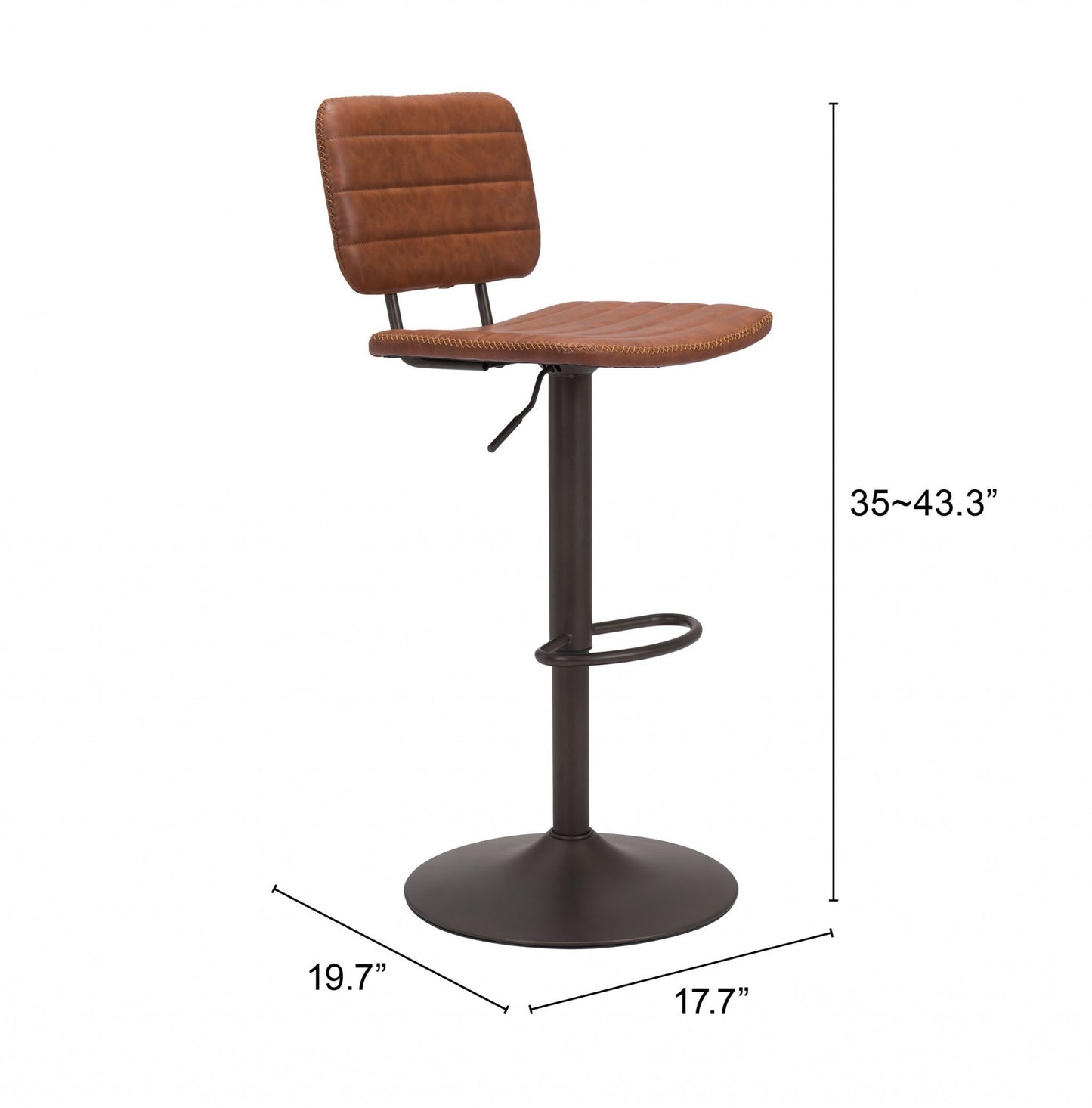 43" Brown And Black Steel Swivel Low Back Counter Height Bar Chair With Footrest