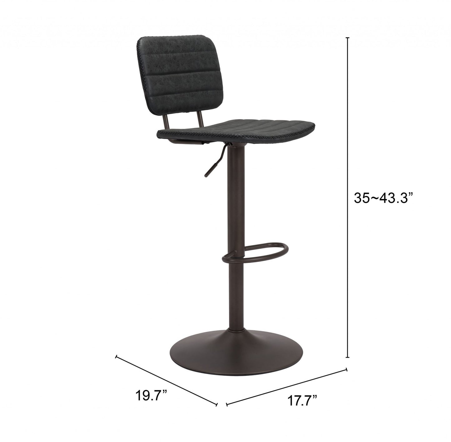 43" Black Steel Swivel Low Back Counter Height Bar Chair With Footrest