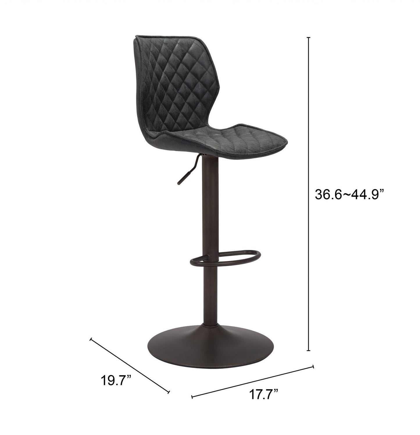 45" Black Steel Swivel Low Back Counter Height Bar Chair With Footrest