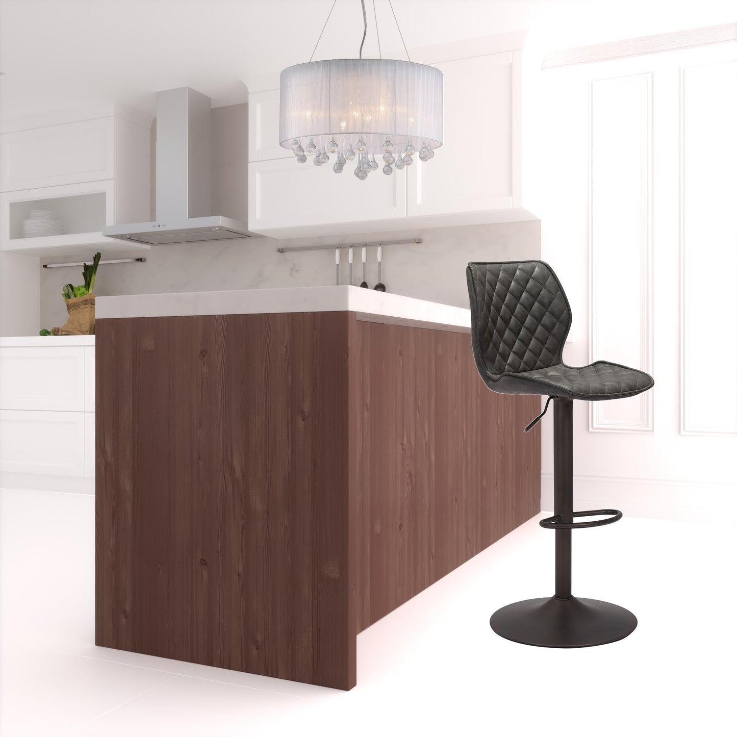 45" Gray And Black Steel Swivel Low Back Counter Height Bar Chair With Footrest