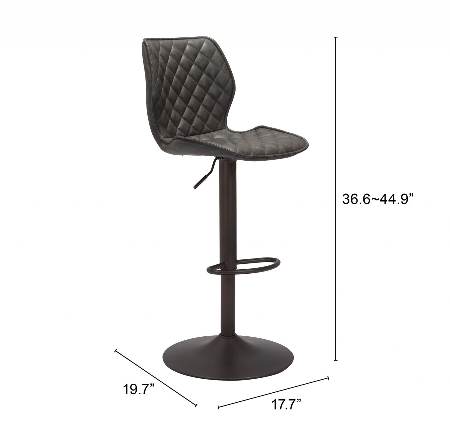45" Gray And Black Steel Swivel Low Back Counter Height Bar Chair With Footrest