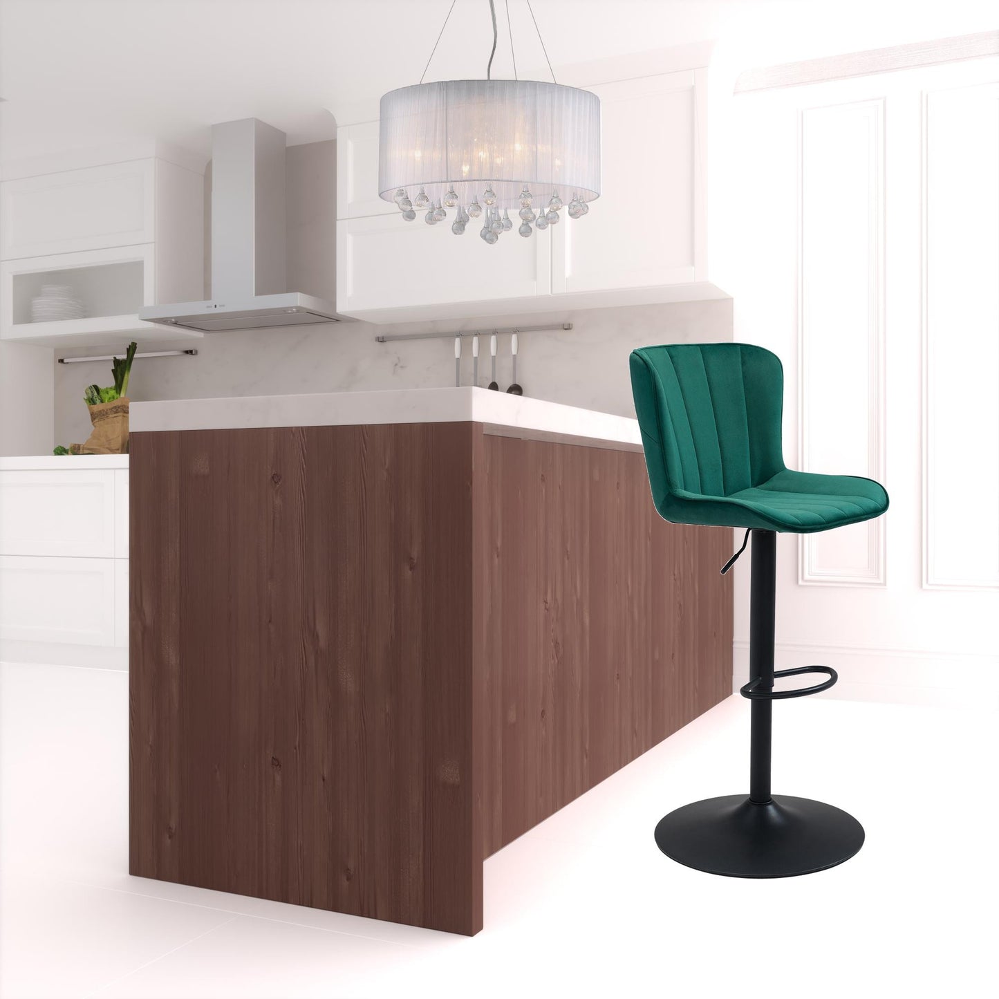 24" Green And Black Steel Swivel Low Back Counter Height Bar Chair With Footrest