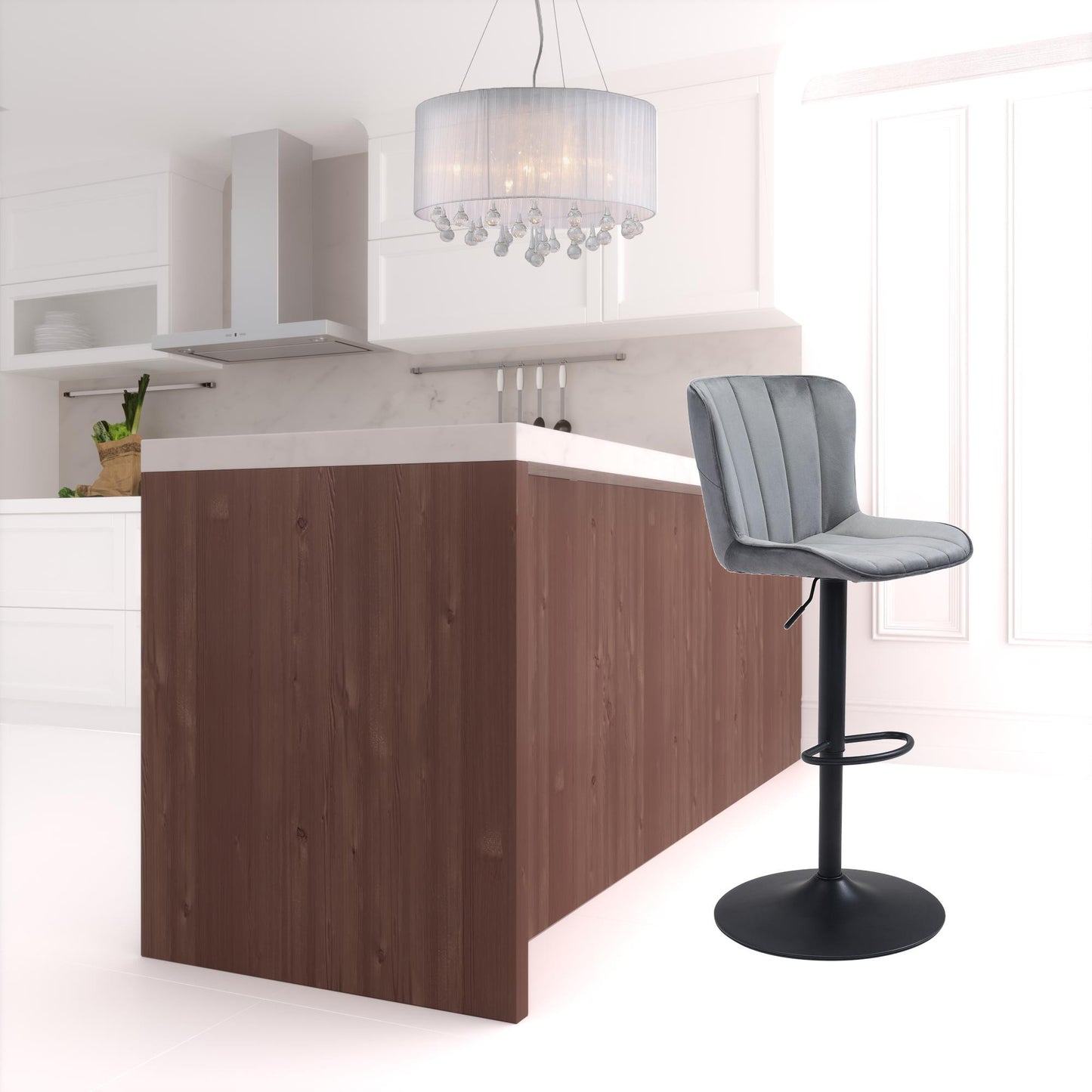 46" Gray And Black Steel Swivel Low Back Counter Height Bar Chair With Footrest