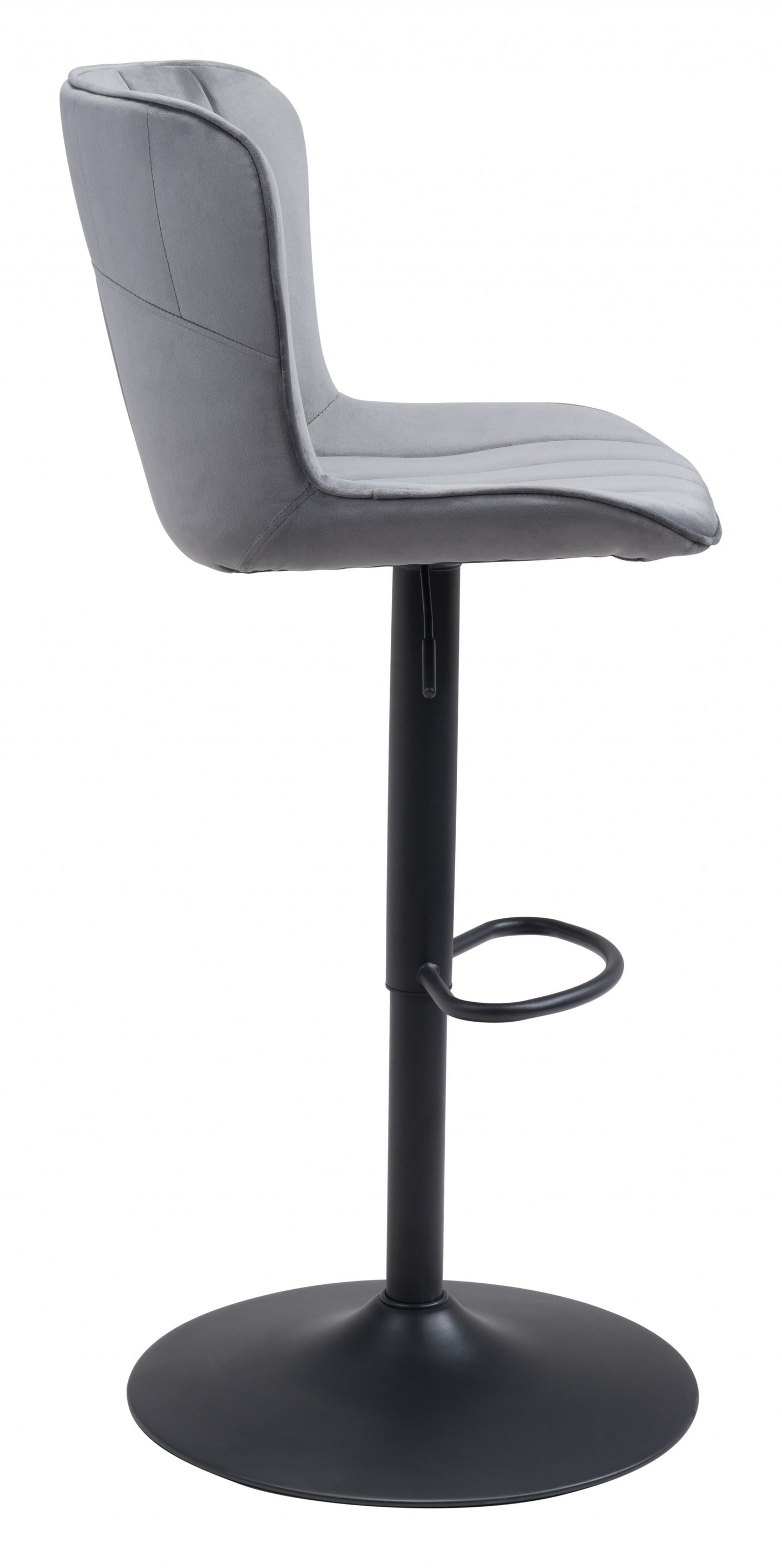 46" Gray And Black Steel Swivel Low Back Counter Height Bar Chair With Footrest