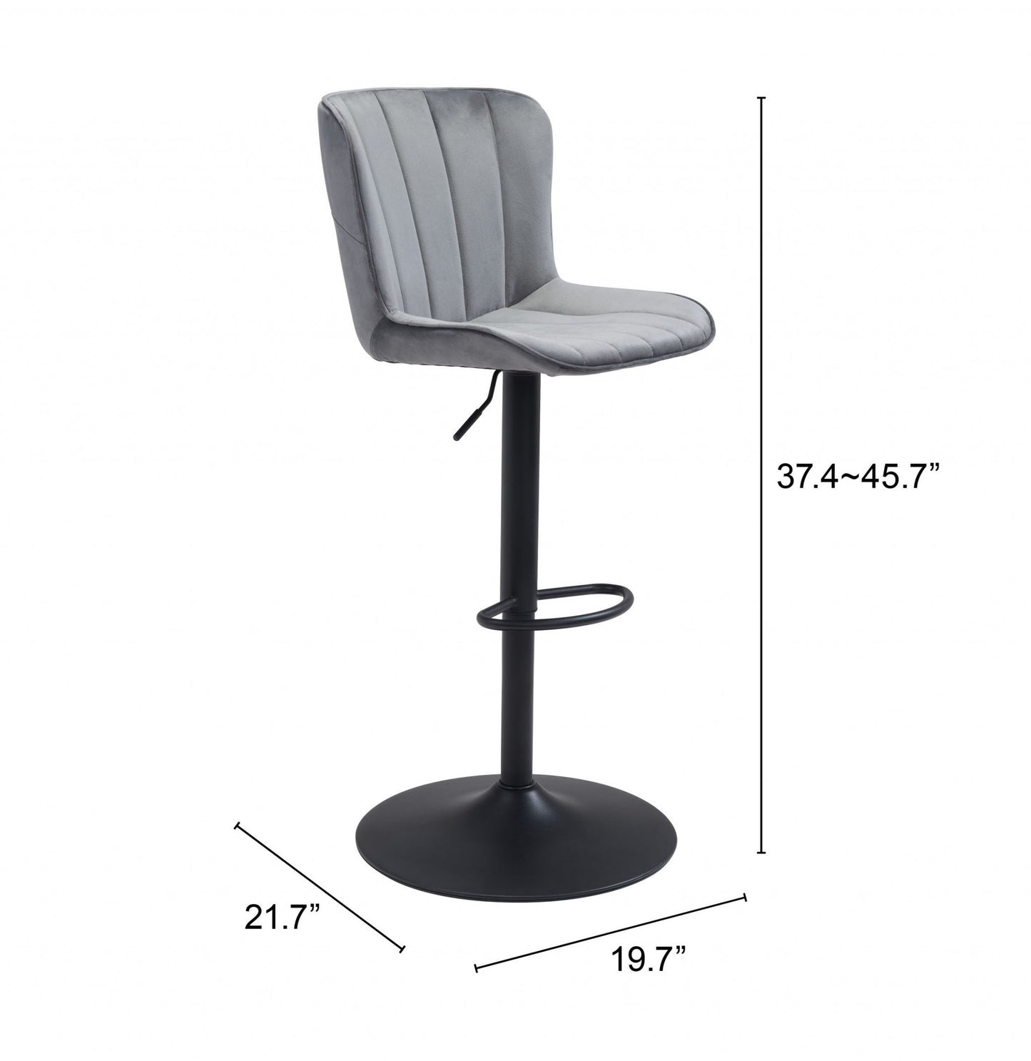 46" Gray And Black Steel Swivel Low Back Counter Height Bar Chair With Footrest