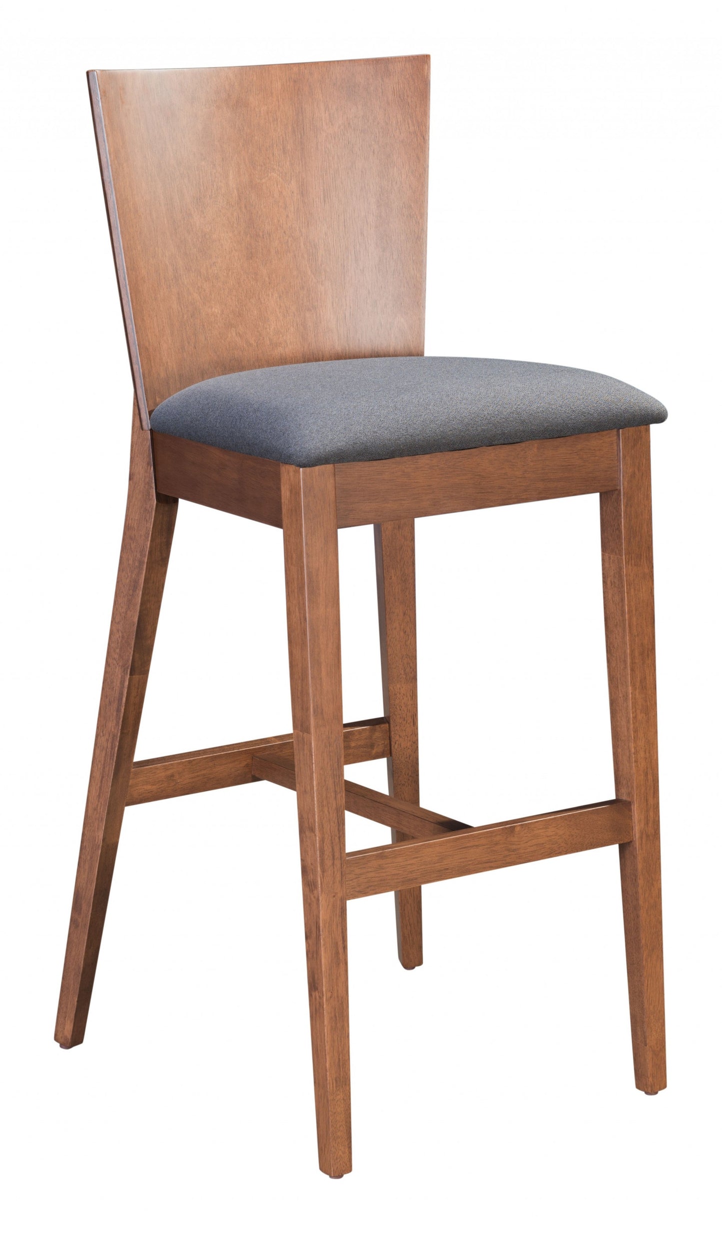 Set Of Two 45" Dark Gray and Walnut Brown Bar Height Chairs With Footrest