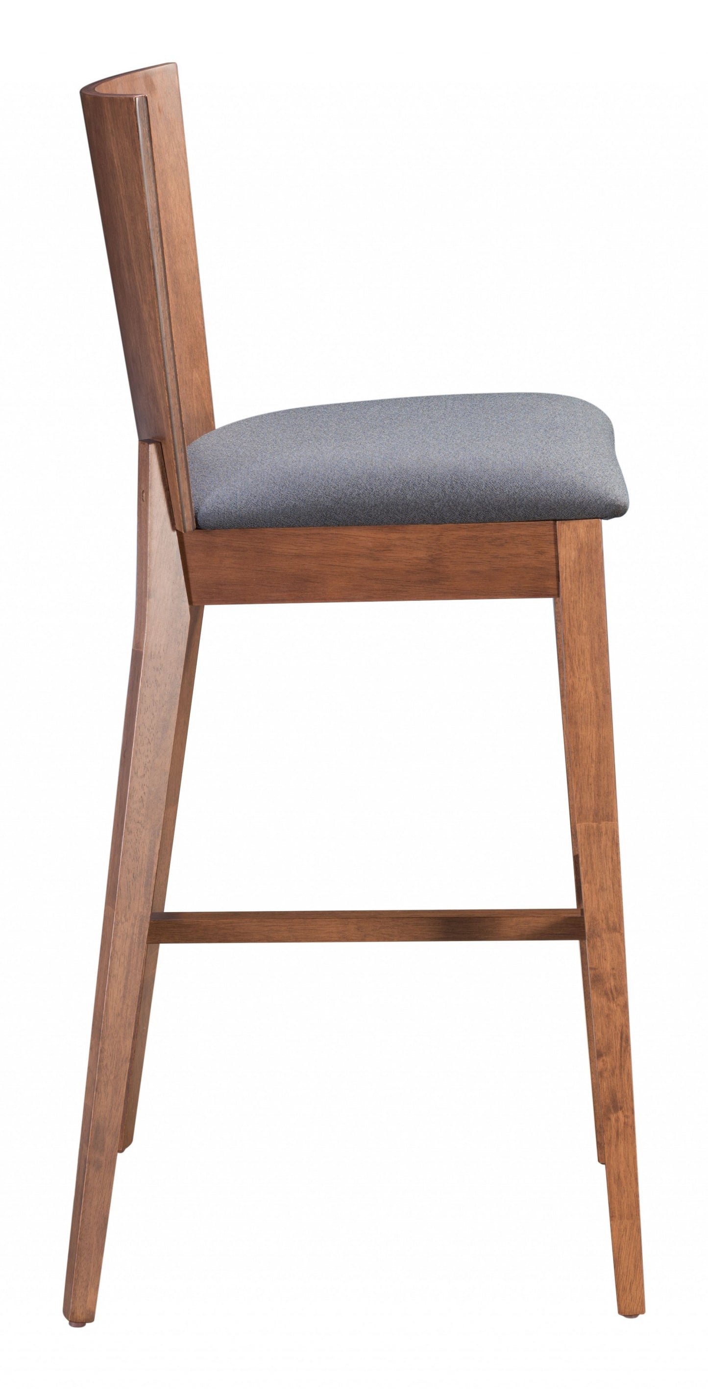 Set Of Two 45" Dark Gray and Walnut Brown Bar Height Chairs With Footrest