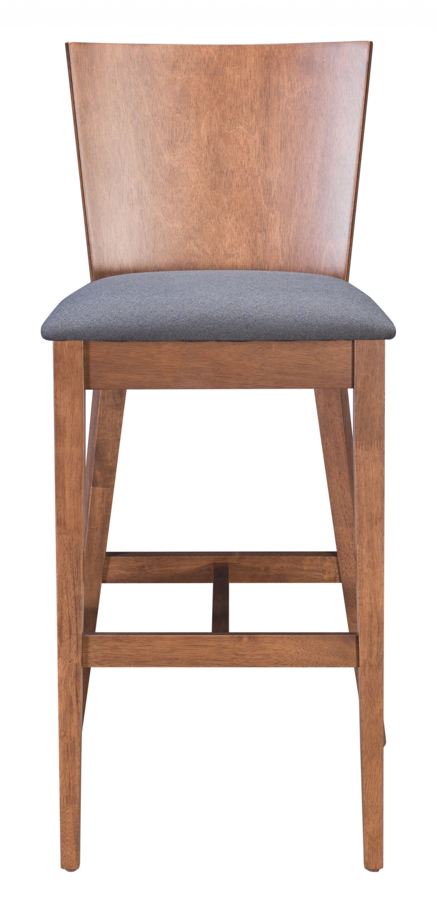 Set Of Two 45" Dark Gray and Walnut Brown Bar Height Chairs With Footrest