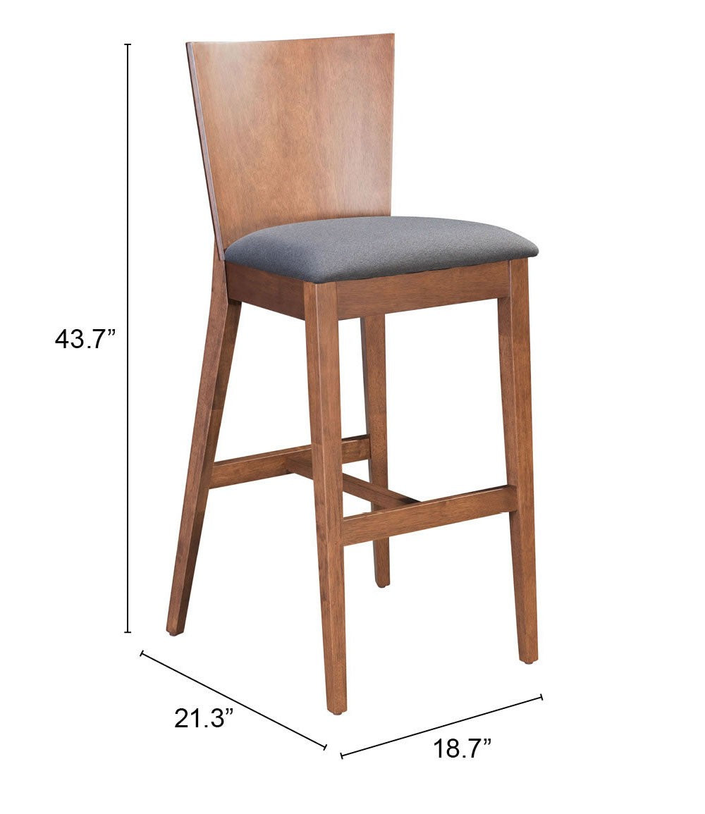 Set Of Two 45" Dark Gray and Walnut Brown Bar Height Chairs With Footrest