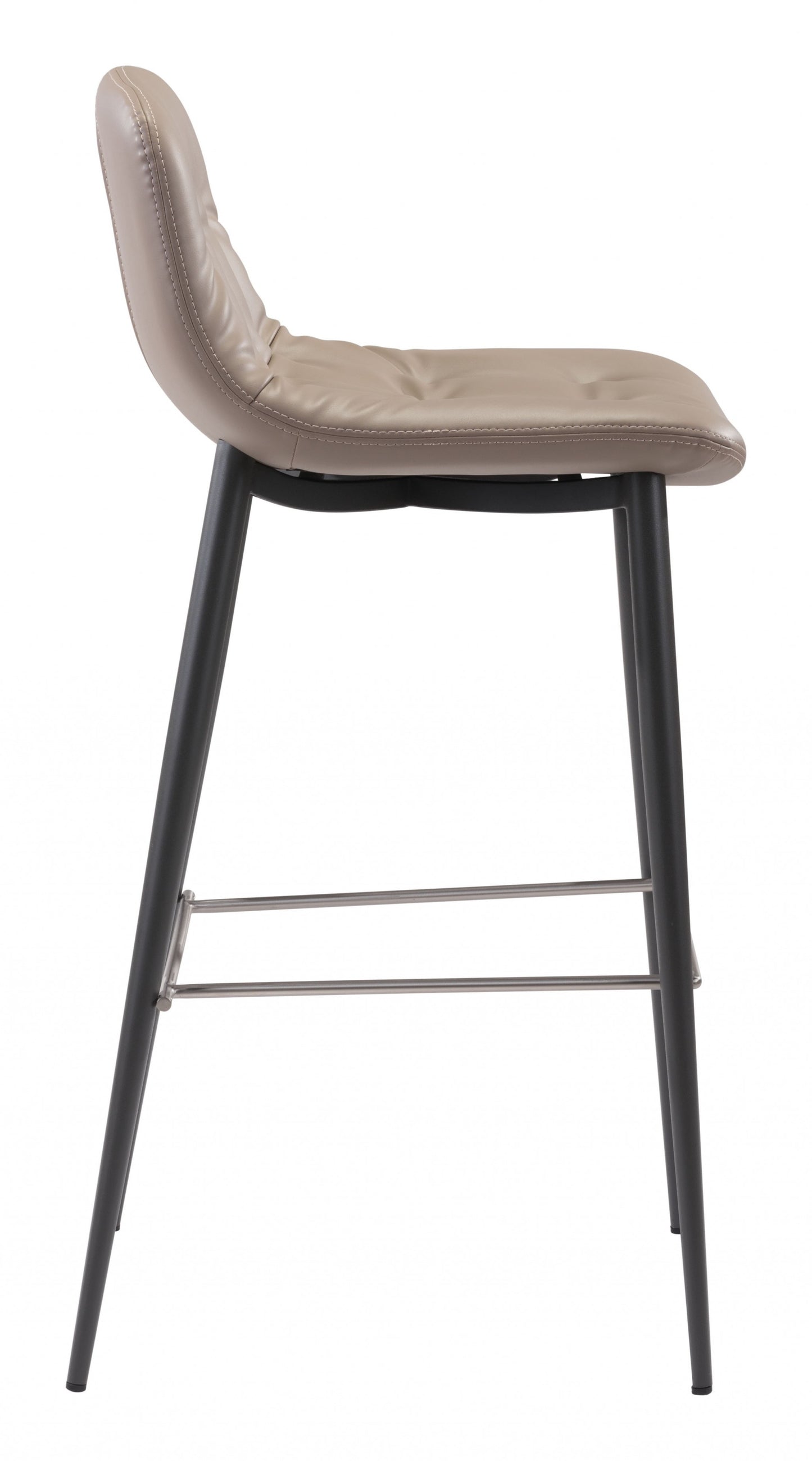 Set Of Two 40" Taupe Faux Leather and Black Bar Height Chairs
