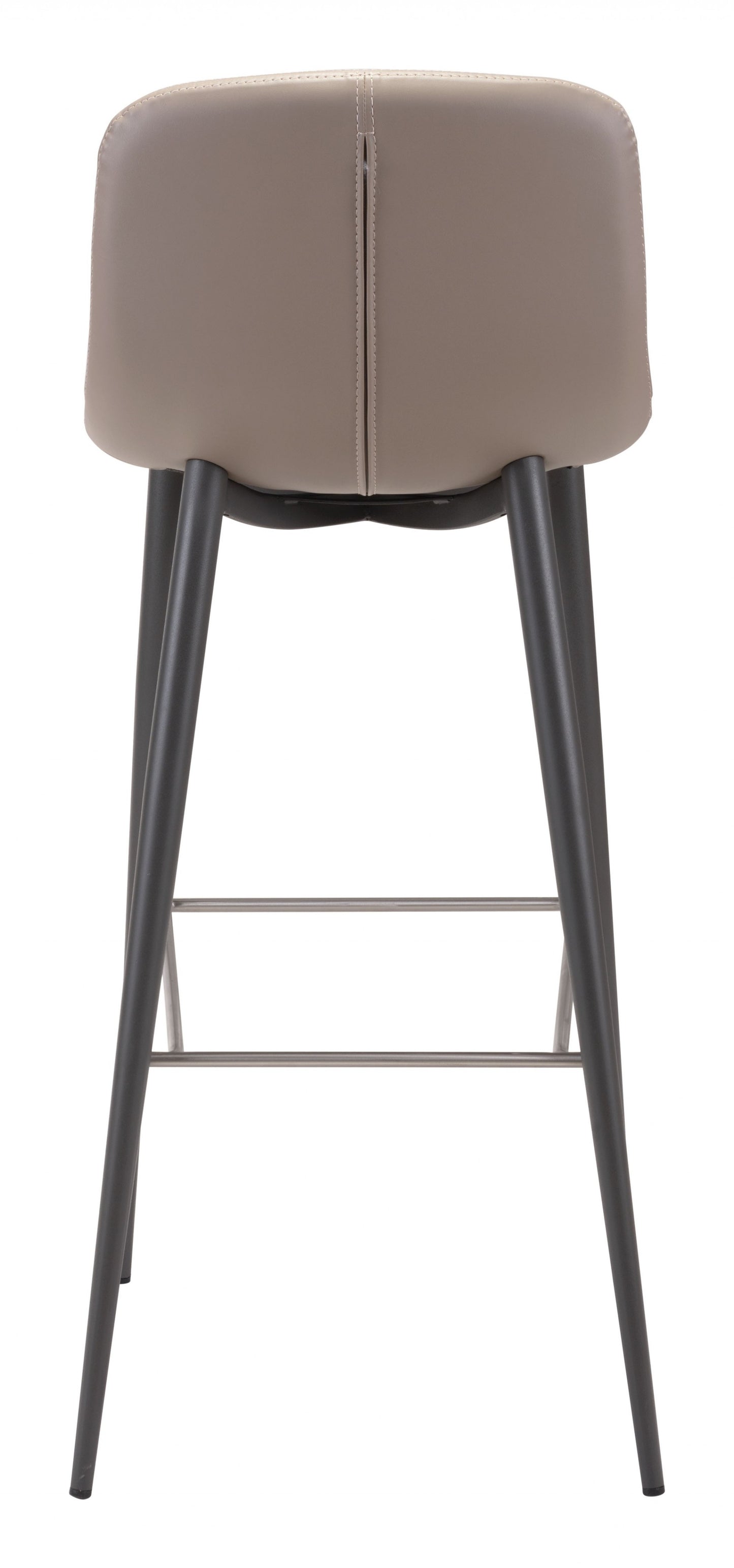 Set Of Two 40" Taupe Faux Leather and Black Bar Height Chairs