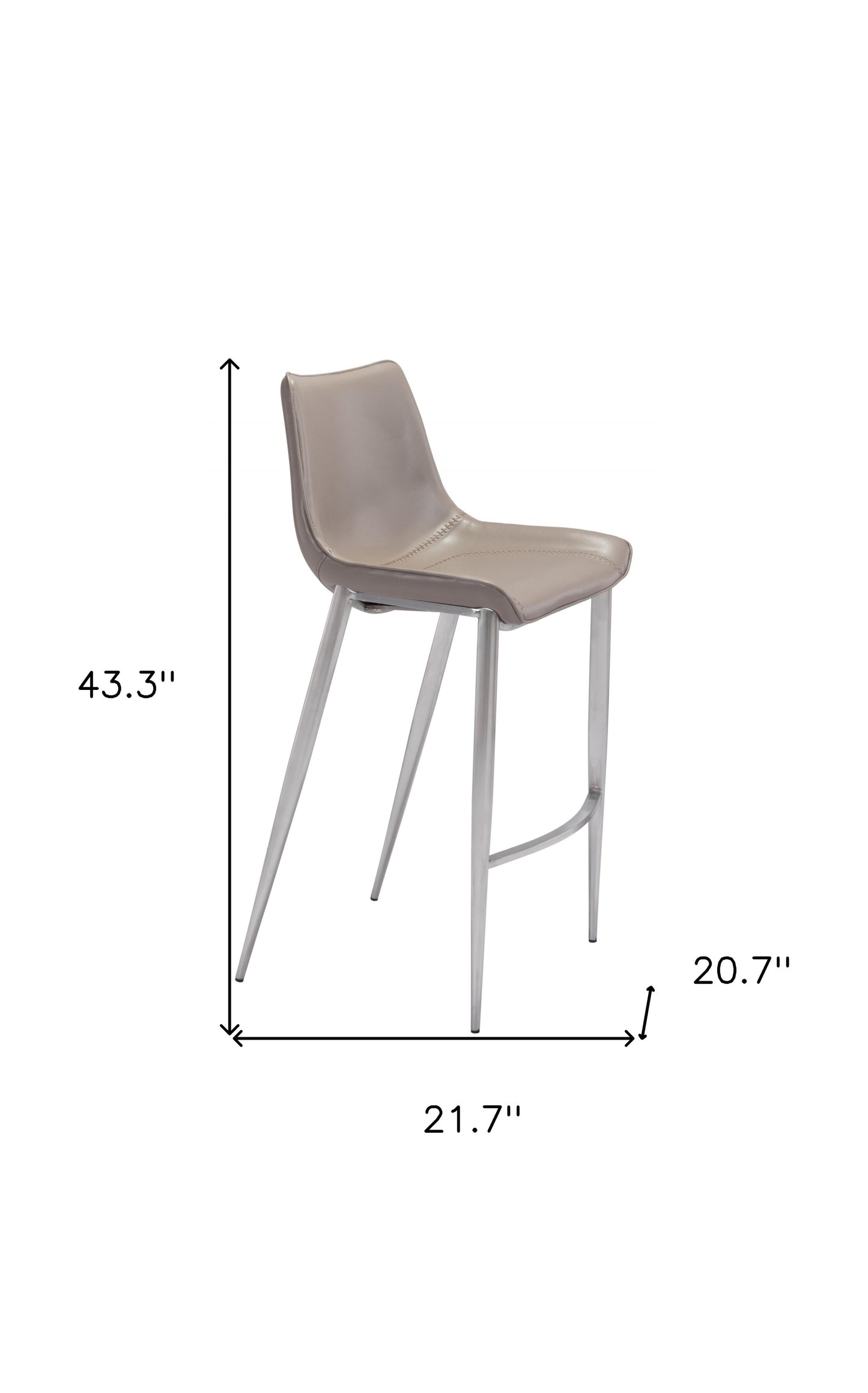Set Of Two 43" Gray And Silver Steel Low Back Bar Height Chairs With Footrest