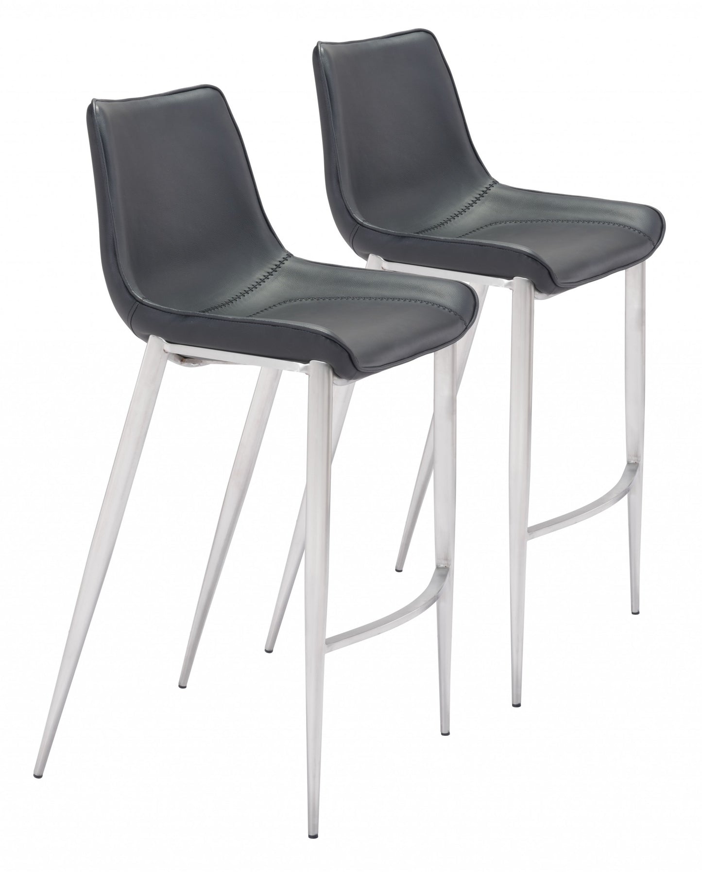 Set Of Two 43" Black And Silver Steel Low Back Bar Height Chairs With Footrest