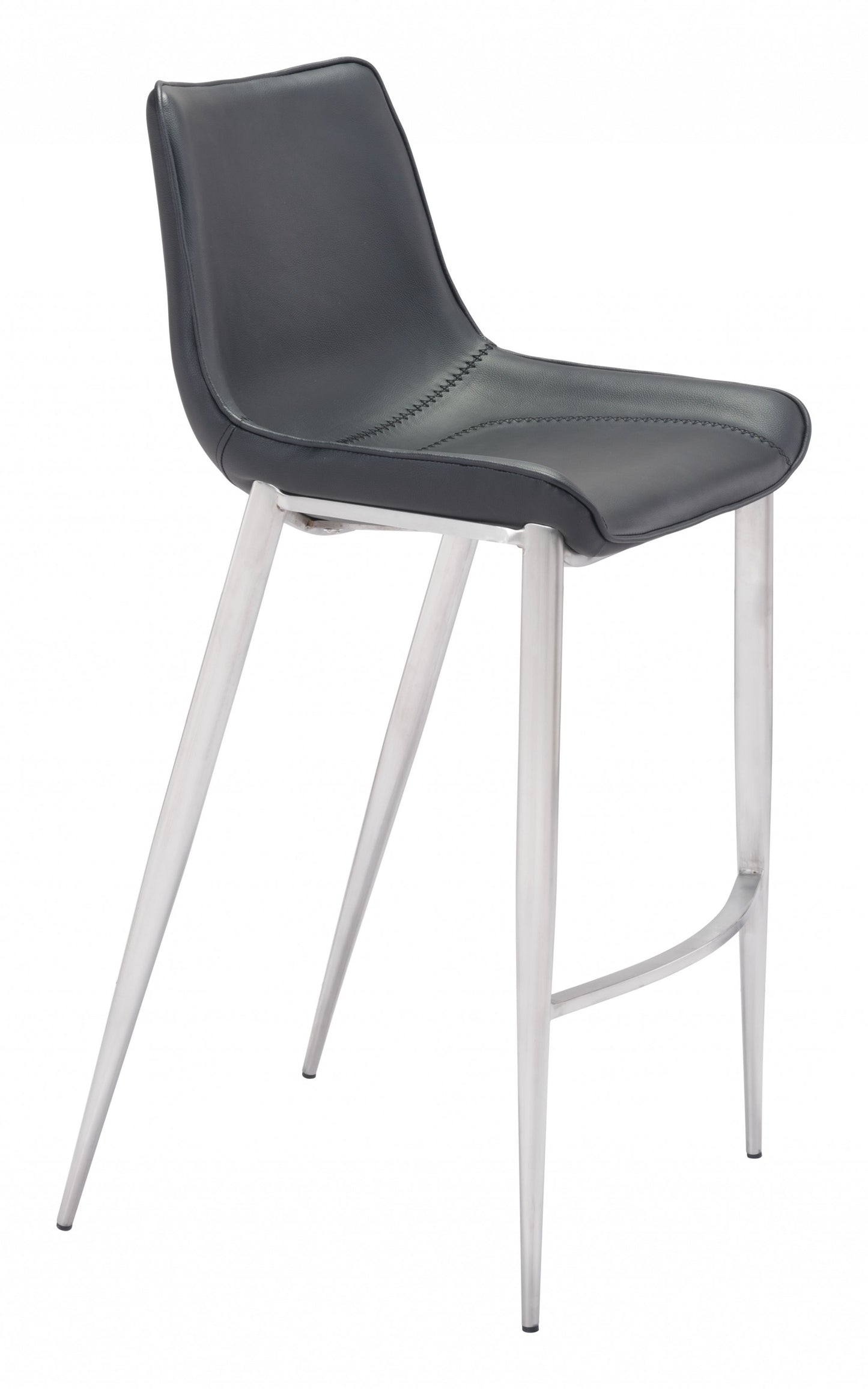 Set Of Two 43" Black And Silver Steel Low Back Bar Height Chairs With Footrest