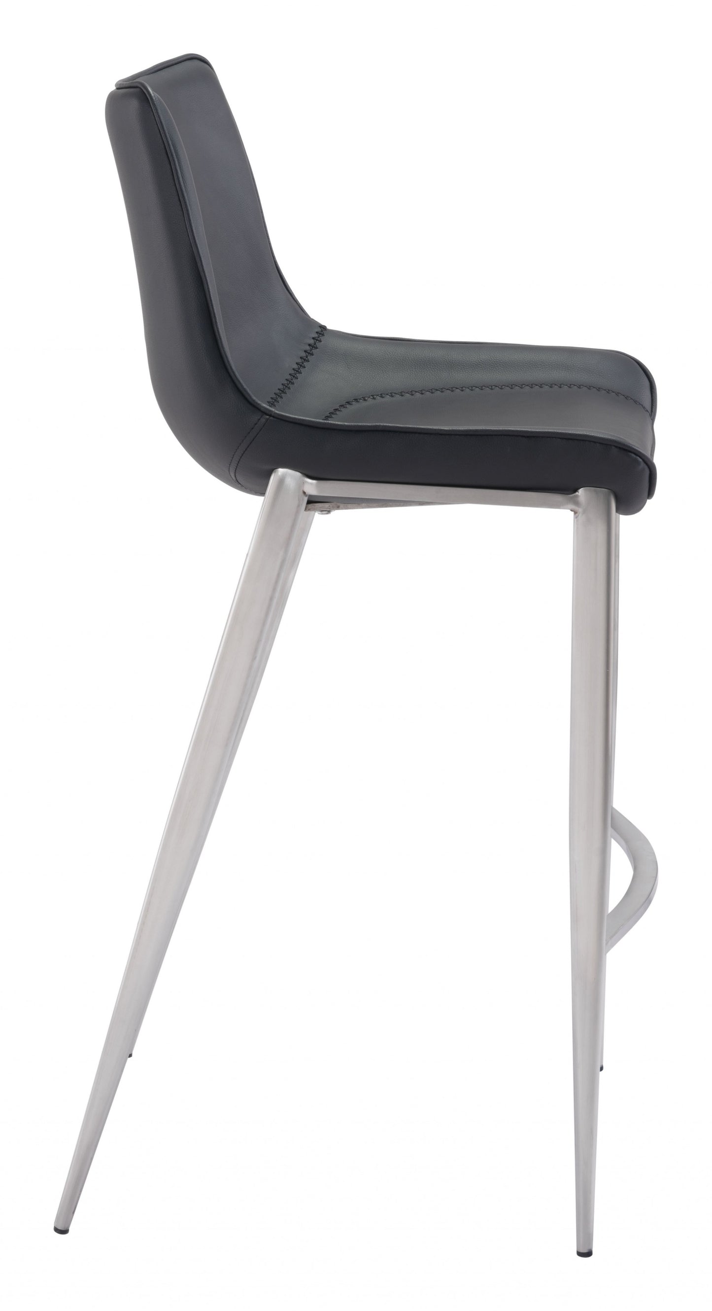 Set Of Two 43" Black And Silver Steel Low Back Bar Height Chairs With Footrest