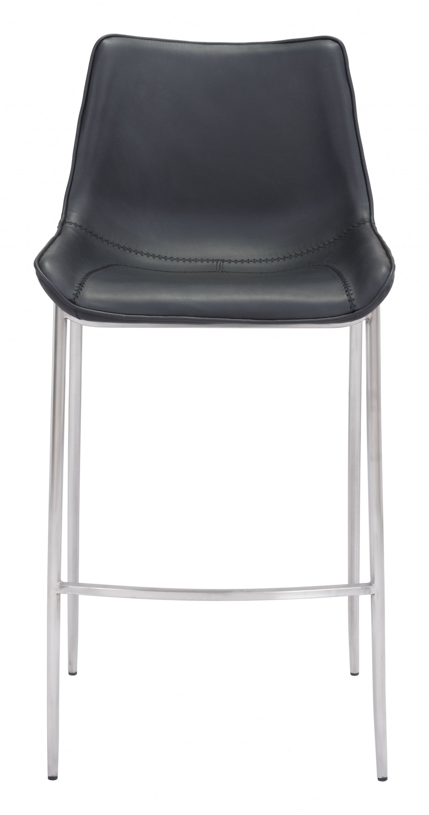Set Of Two 43" Black And Silver Steel Low Back Bar Height Chairs With Footrest