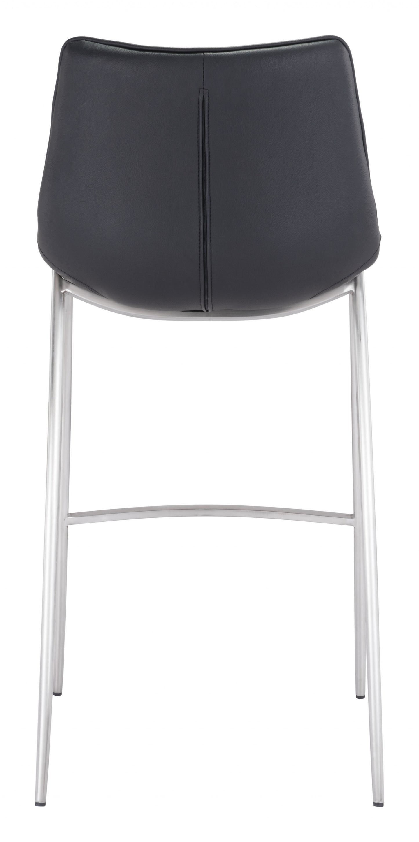 Set Of Two 43" Black And Silver Steel Low Back Bar Height Chairs With Footrest