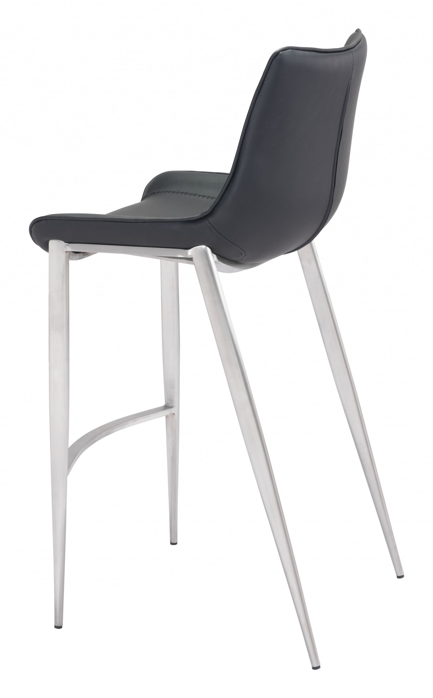 Set Of Two 43" Black And Silver Steel Low Back Bar Height Chairs With Footrest