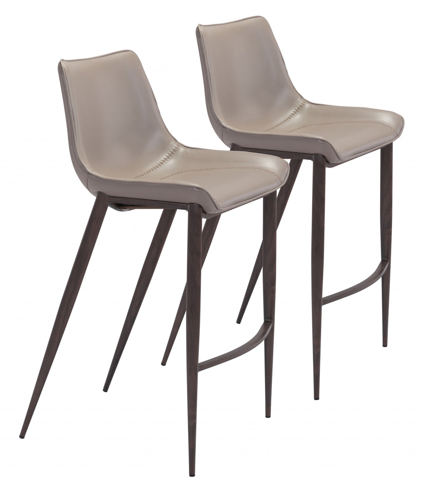 Set Of Two 43" Gray And Brown Steel Low back Bar height Bar Chairs With Footrest