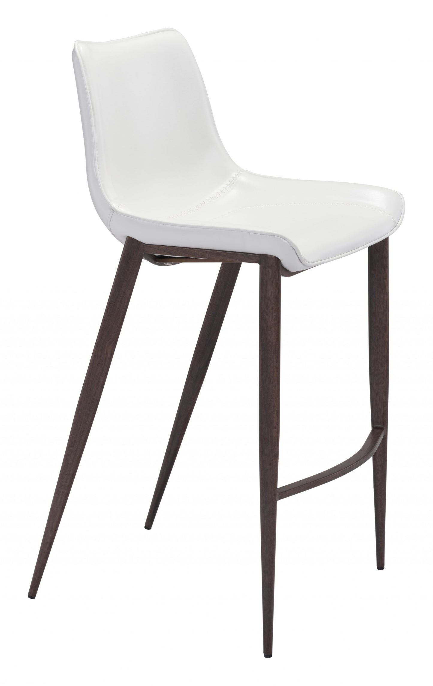 Gray Faux Leather and White Steel Modern Stitch Bucket Bar Chairs
