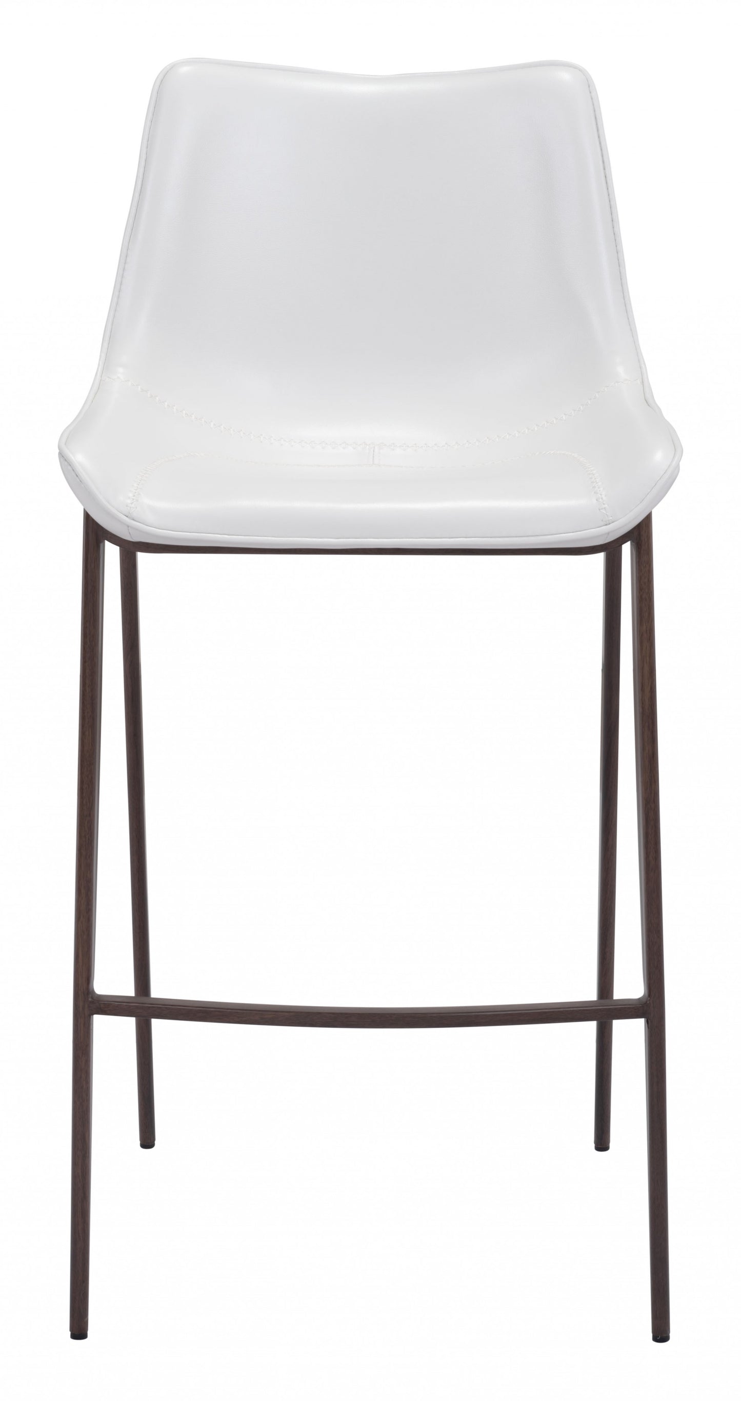 Gray Faux Leather and White Steel Modern Stitch Bucket Bar Chairs