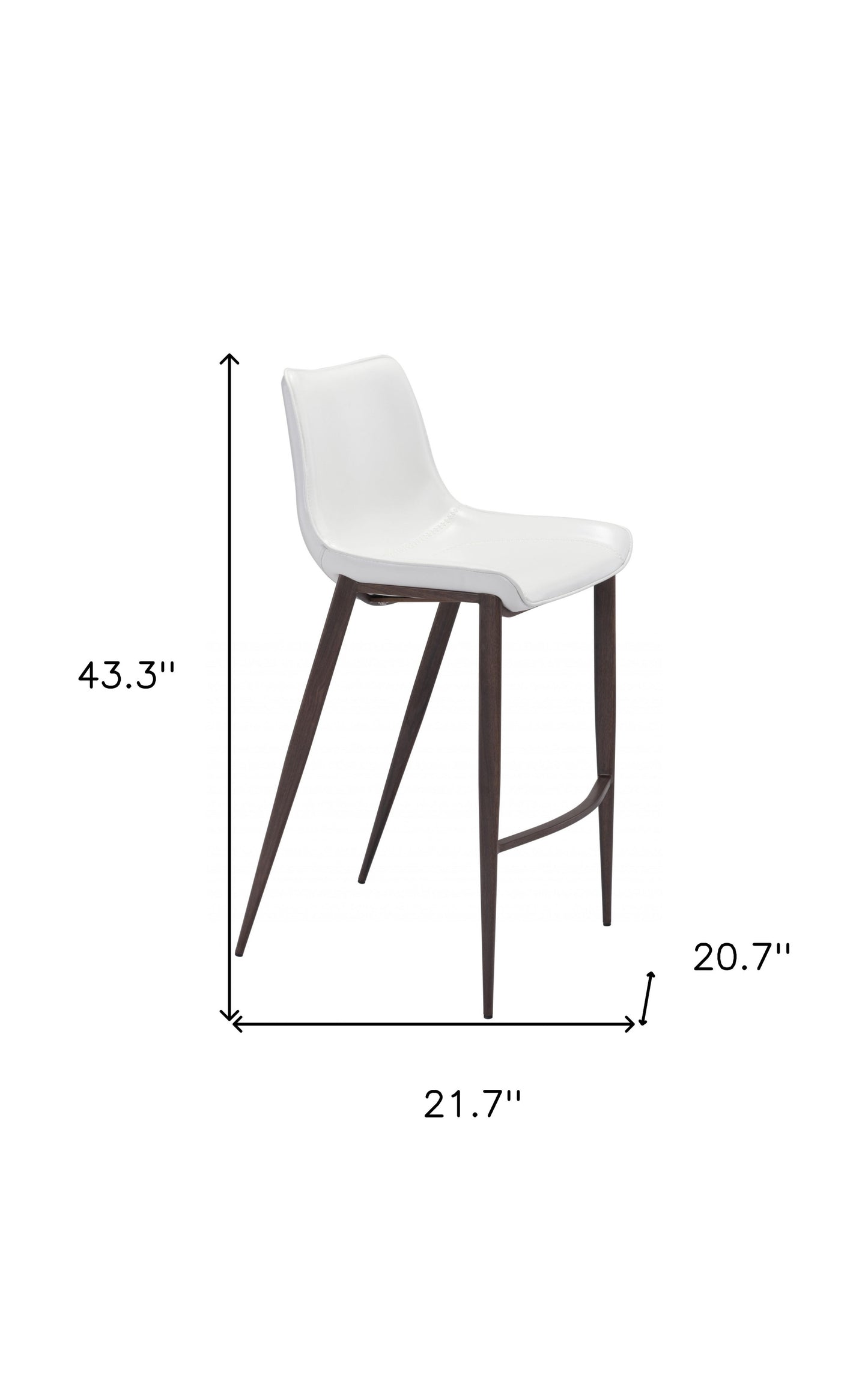 Gray Faux Leather and White Steel Modern Stitch Bucket Bar Chairs