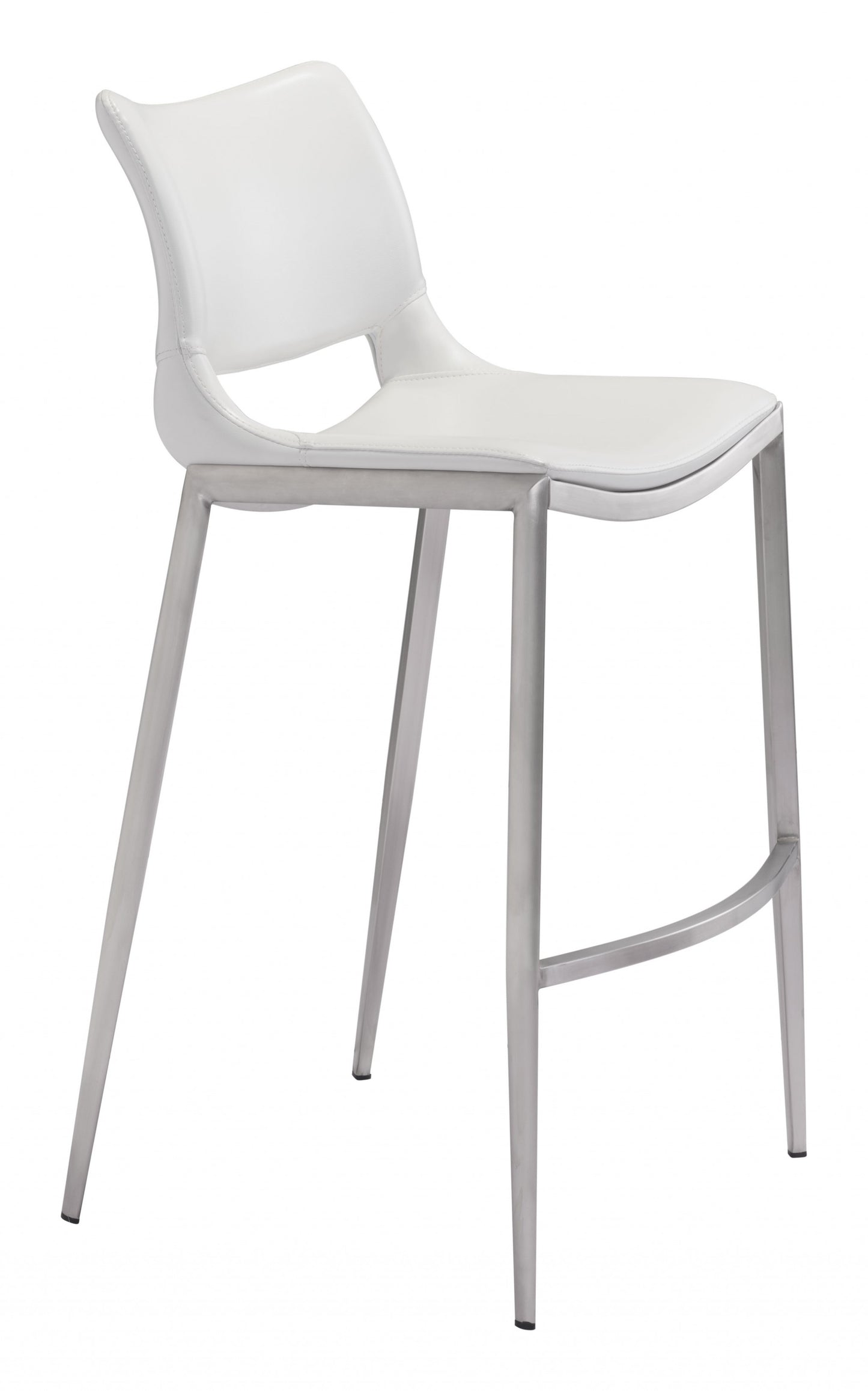 Set Of Two 41" White And Silver Steel Low Back Bar Height Chairs With Footrest