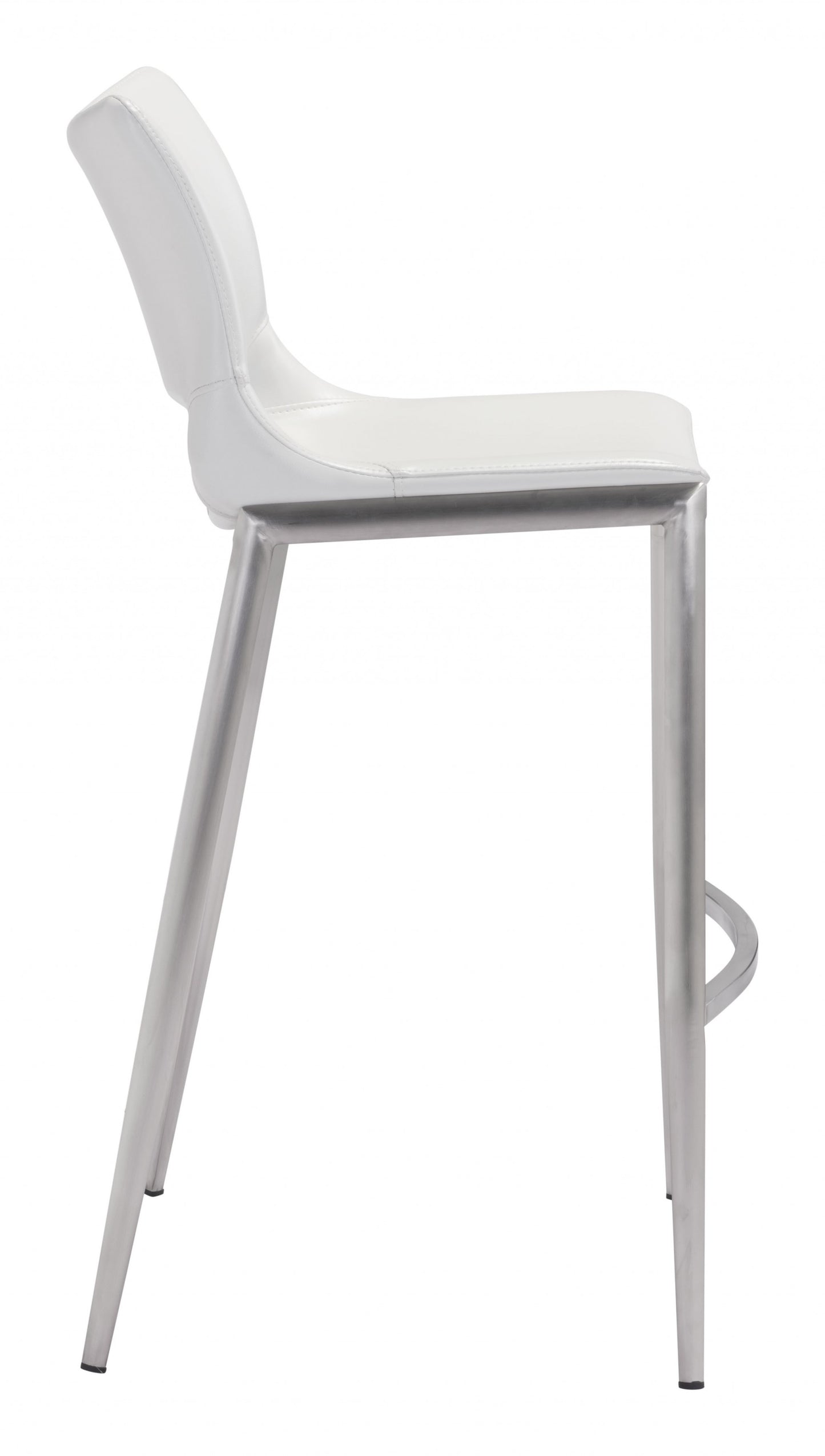 Set Of Two 41" White And Silver Steel Low Back Bar Height Chairs With Footrest