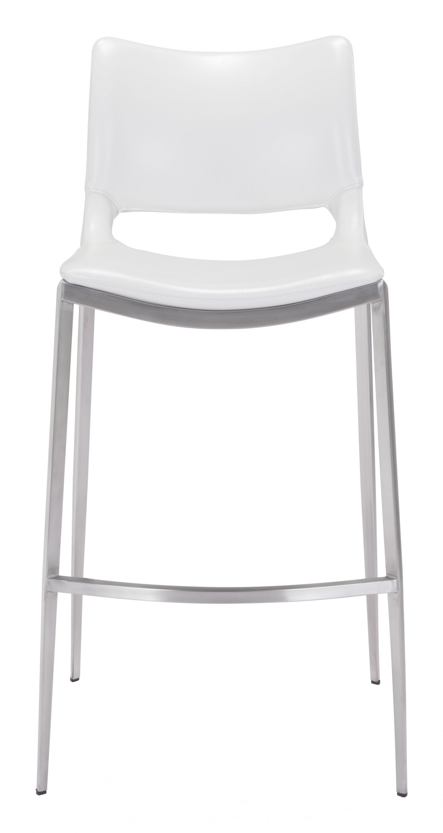 Set Of Two 41" White And Silver Steel Low Back Bar Height Chairs With Footrest