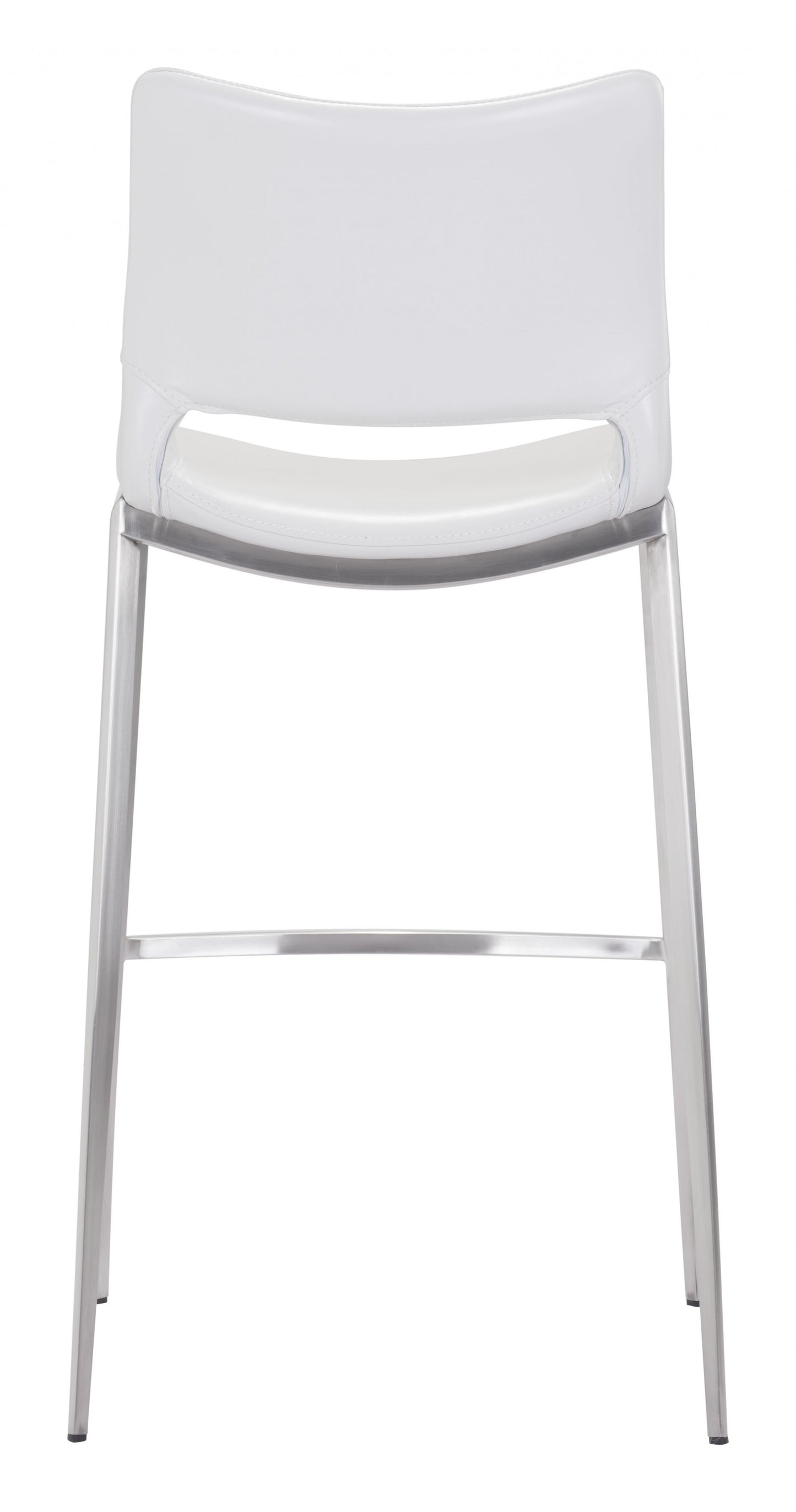 Set Of Two 41" White And Silver Steel Low Back Bar Height Chairs With Footrest