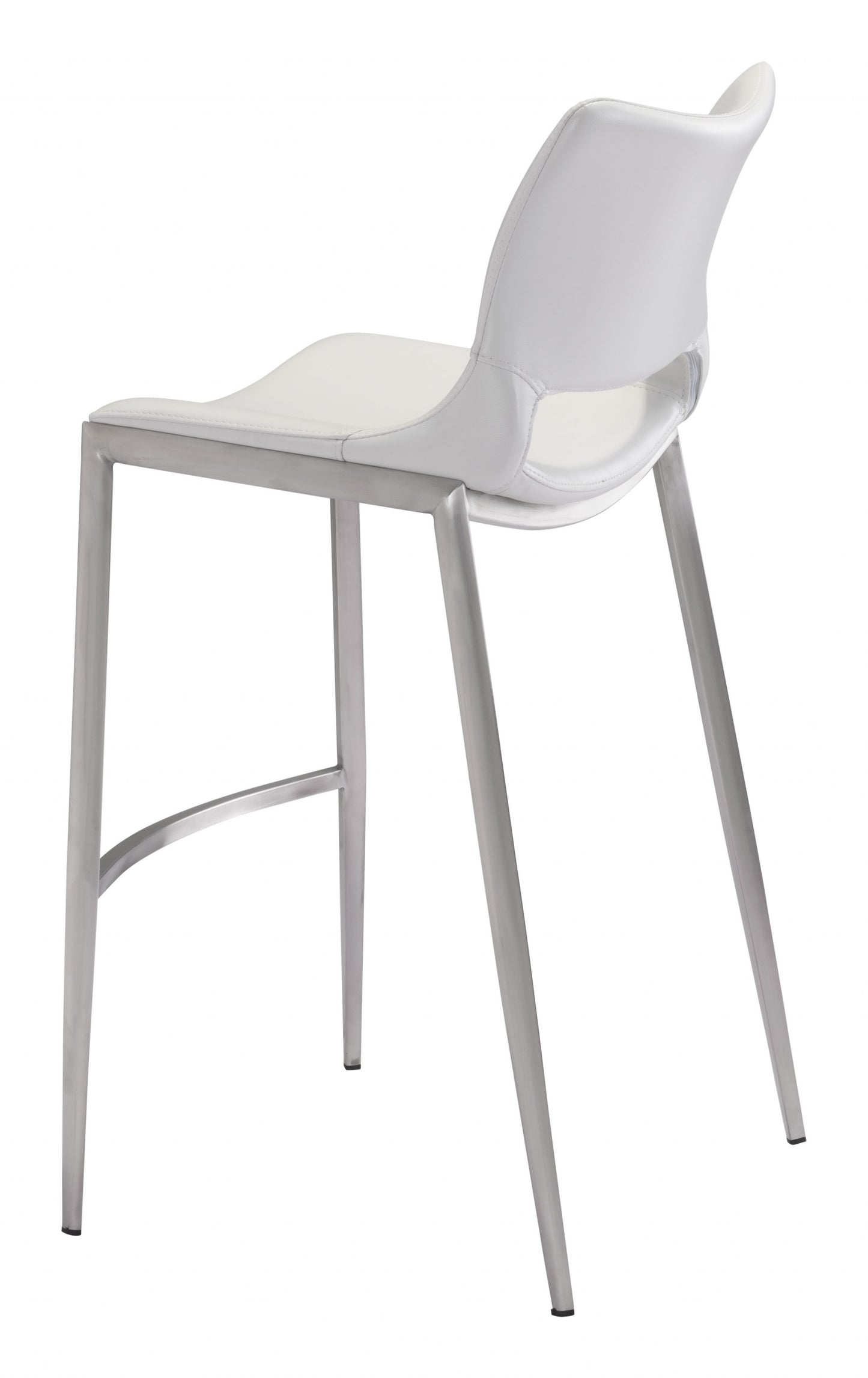 Set Of Two 41" White And Silver Steel Low Back Bar Height Chairs With Footrest