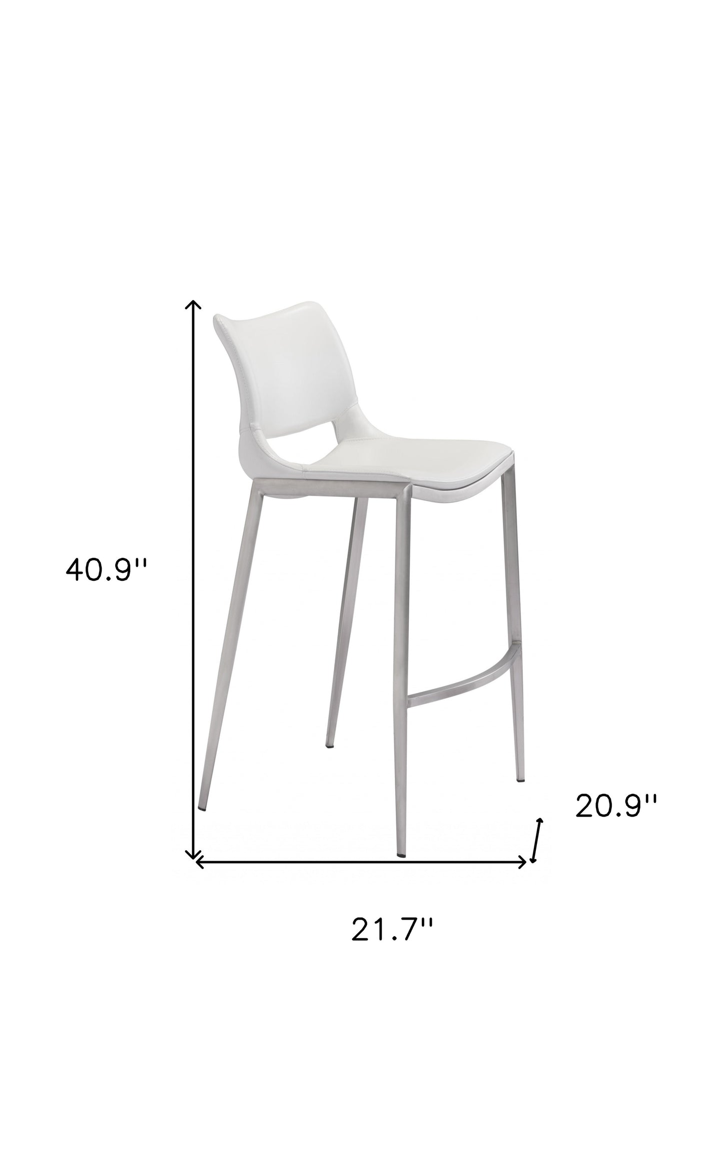 Set Of Two 41" White And Silver Steel Low Back Bar Height Chairs With Footrest