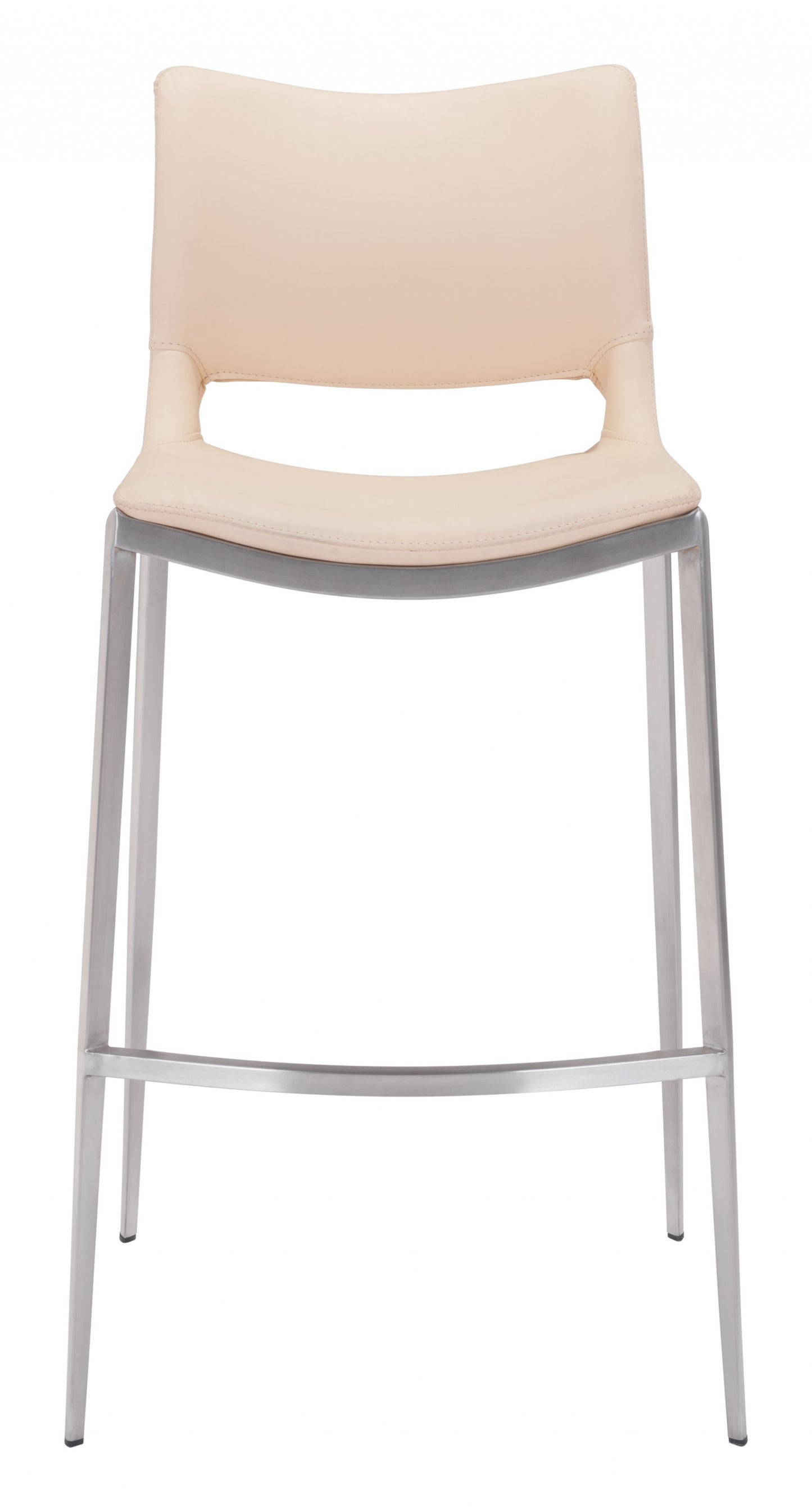 Set Of Two 41" Light Pink And Silver Steel Low Back Bar Height Chairs With Footrest