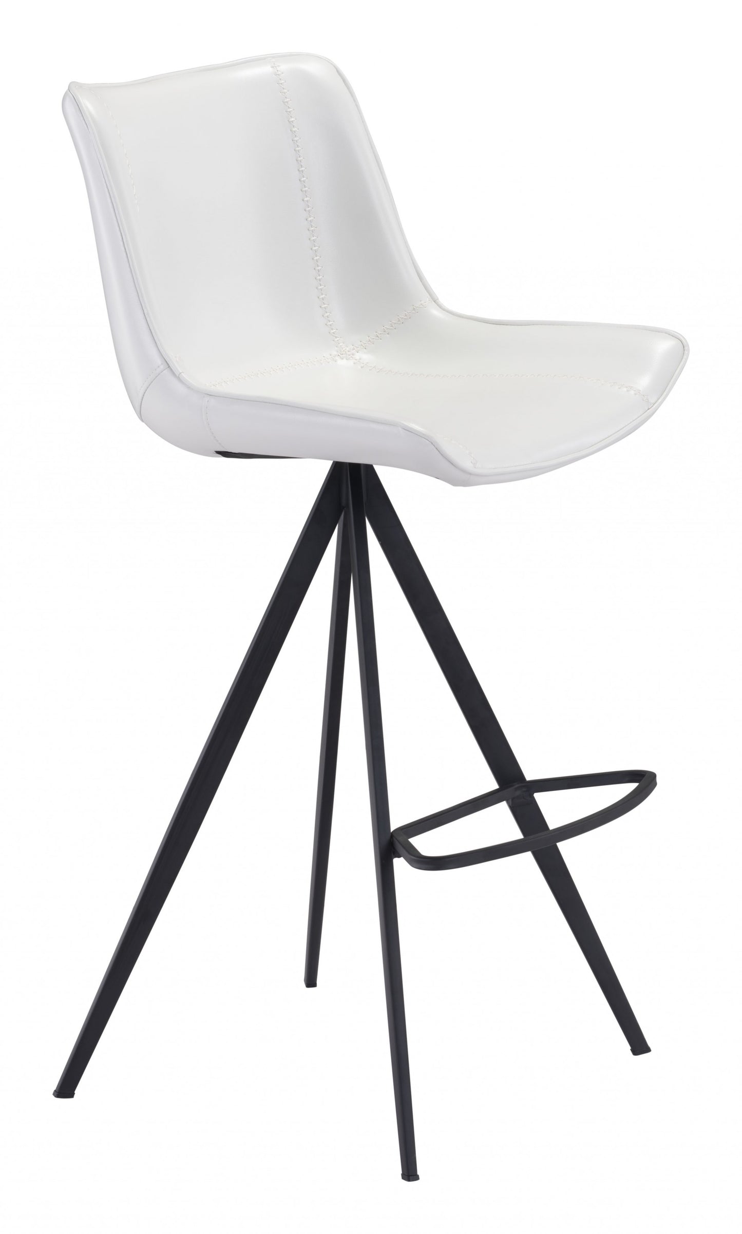 Set Of Two 42" White And Black Steel Low Back Bar Height Chairs With Footrest