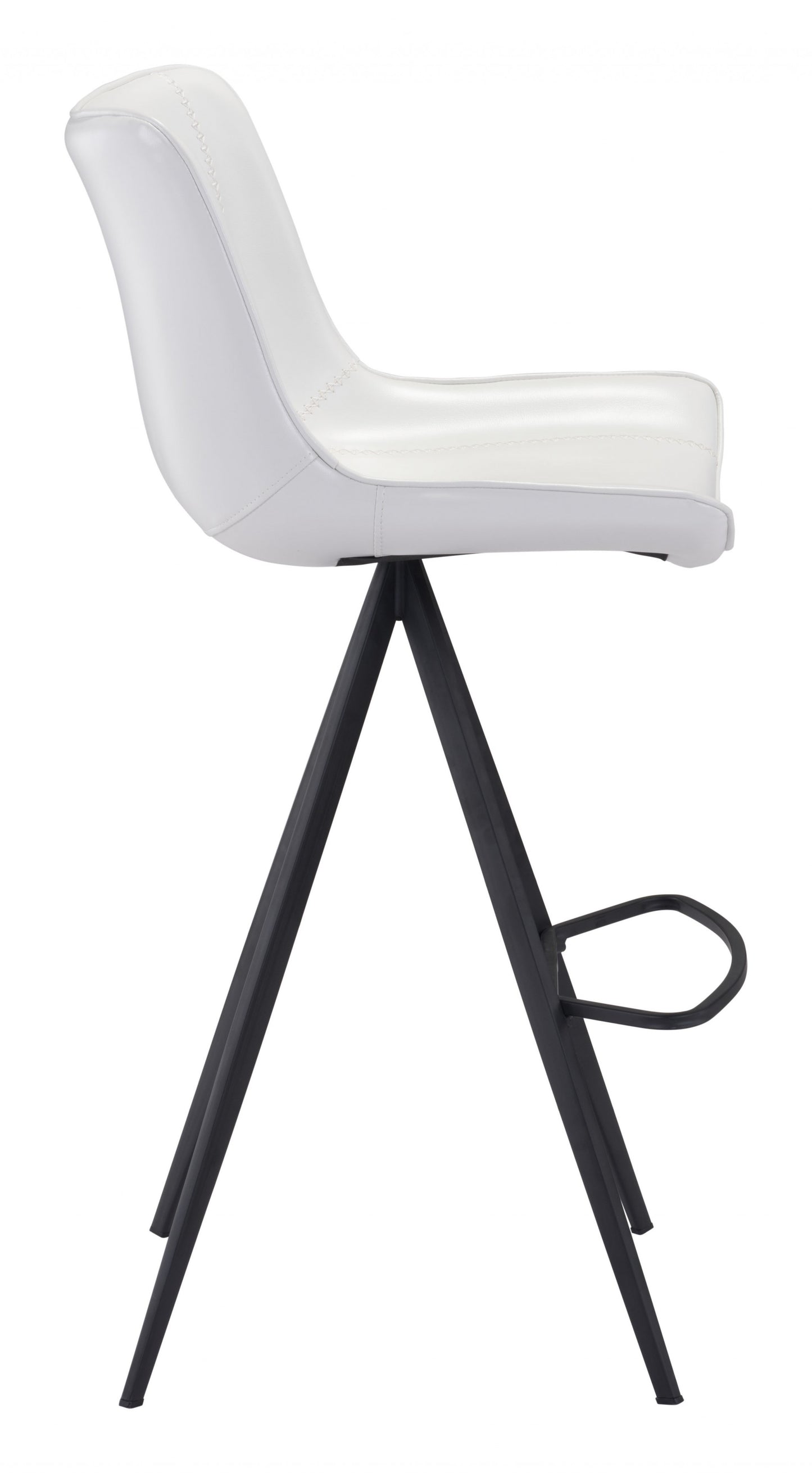 Set Of Two 42" White And Black Steel Low Back Bar Height Chairs With Footrest
