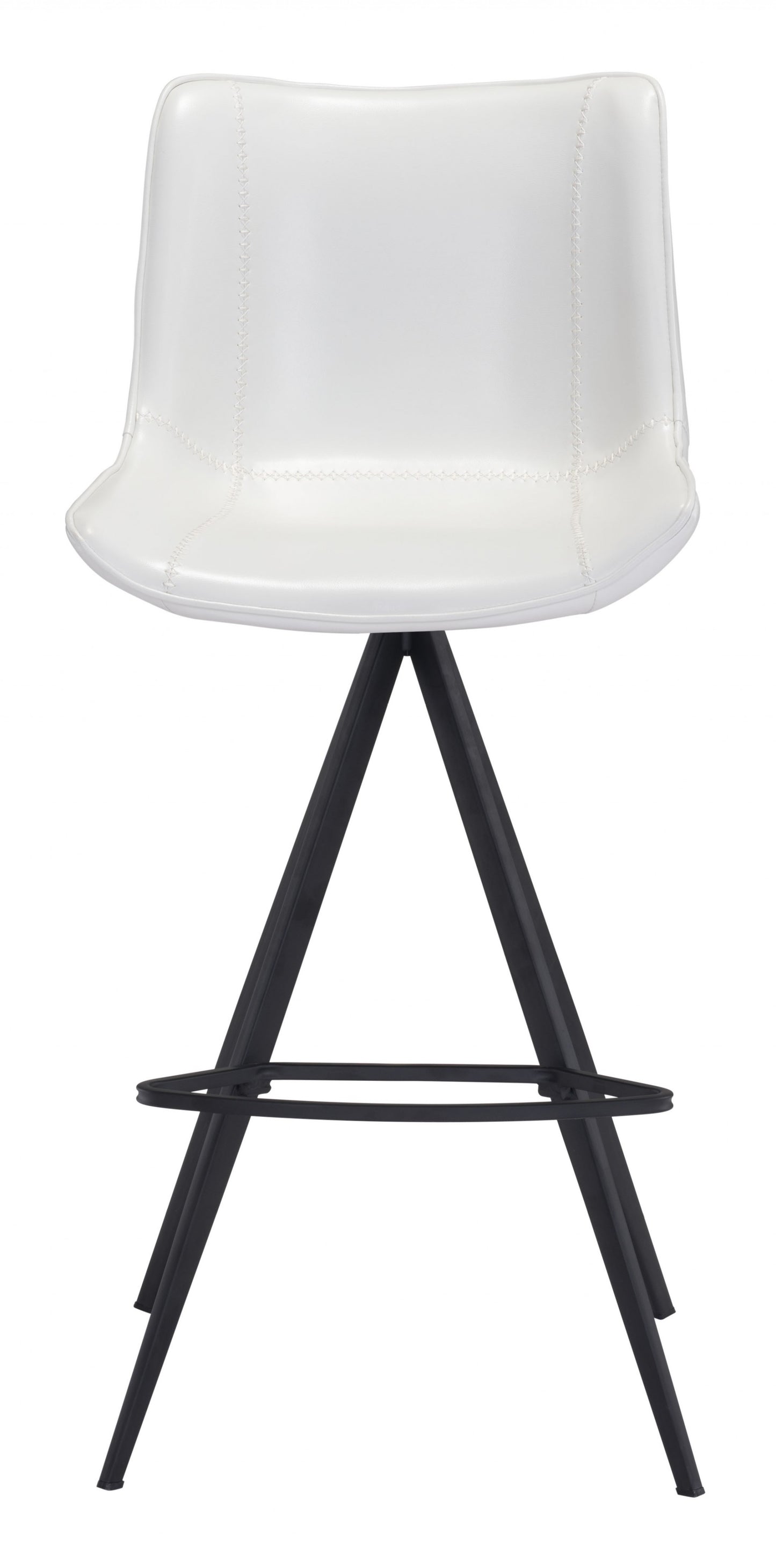 Set Of Two 42" White And Black Steel Low Back Bar Height Chairs With Footrest