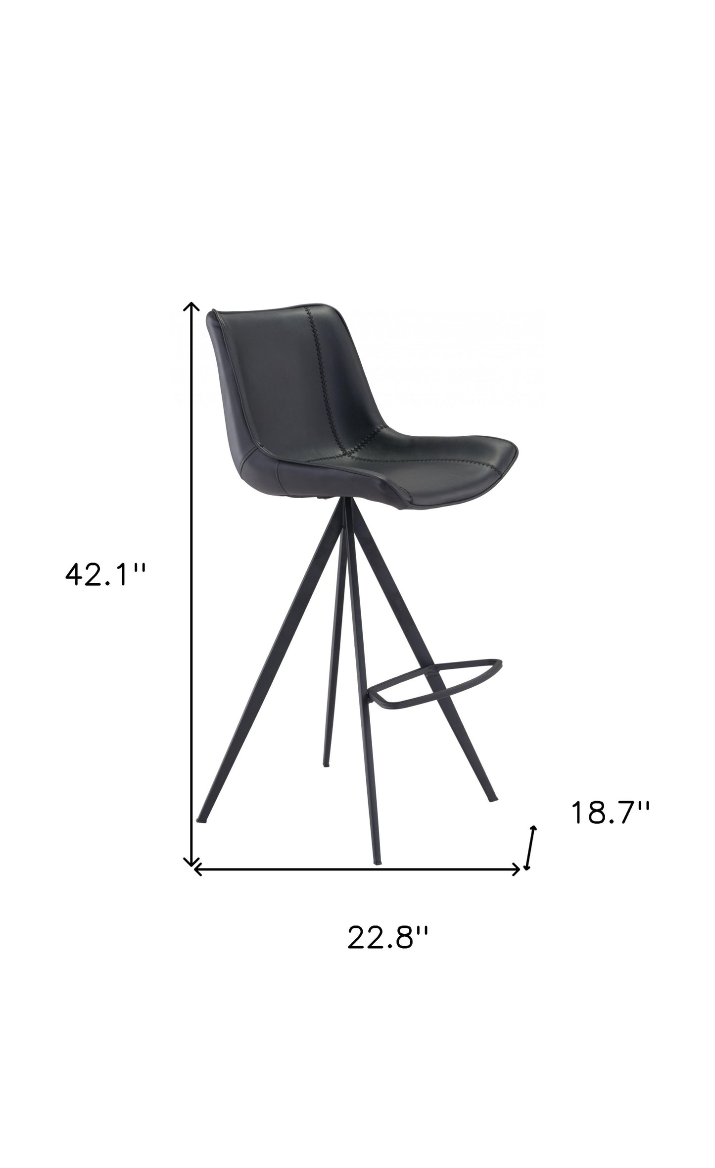 Set Of Two 42" Black Steel Low Back Bar Height Chairs With Footrest