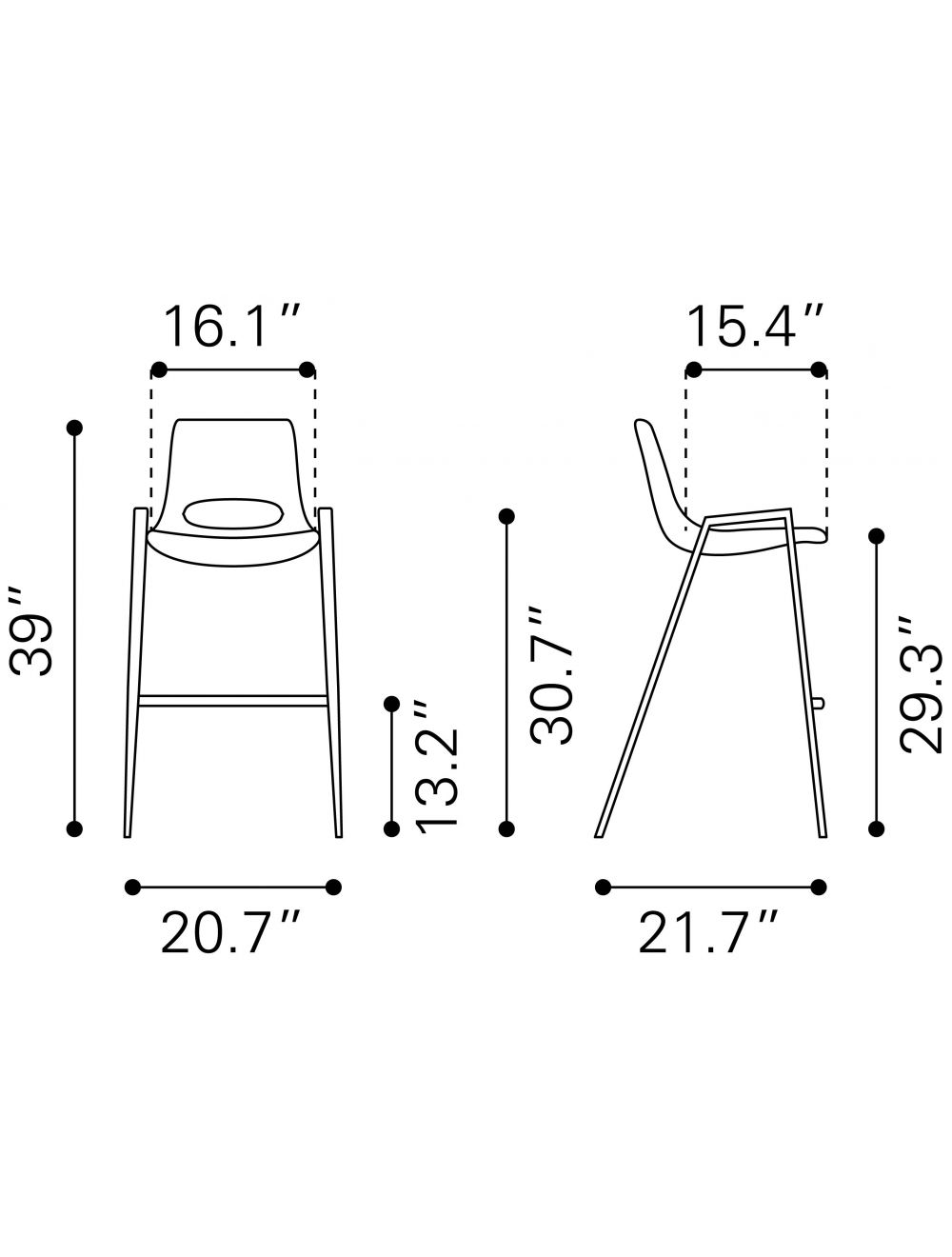 Set Of Two 39" Black And Brown Steel Low Back Bar Height Chairs With Footrest